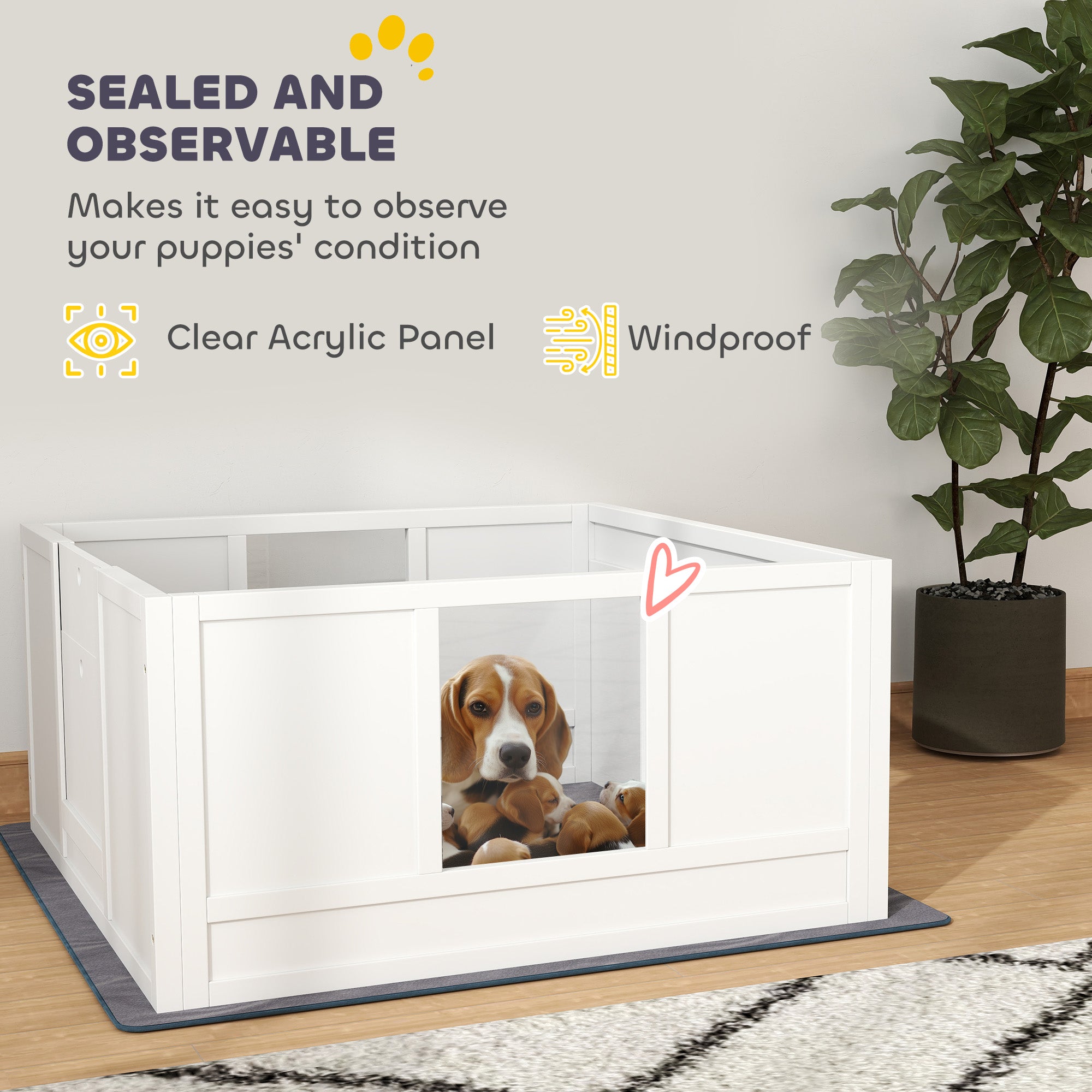 PawHut Whelping Box for Dogs with Whelping Pad, Adjustable Entrance, Non-slip Foot Pads, for Medium Dogs, 100 x 96cm - North Peak Garden Furniture