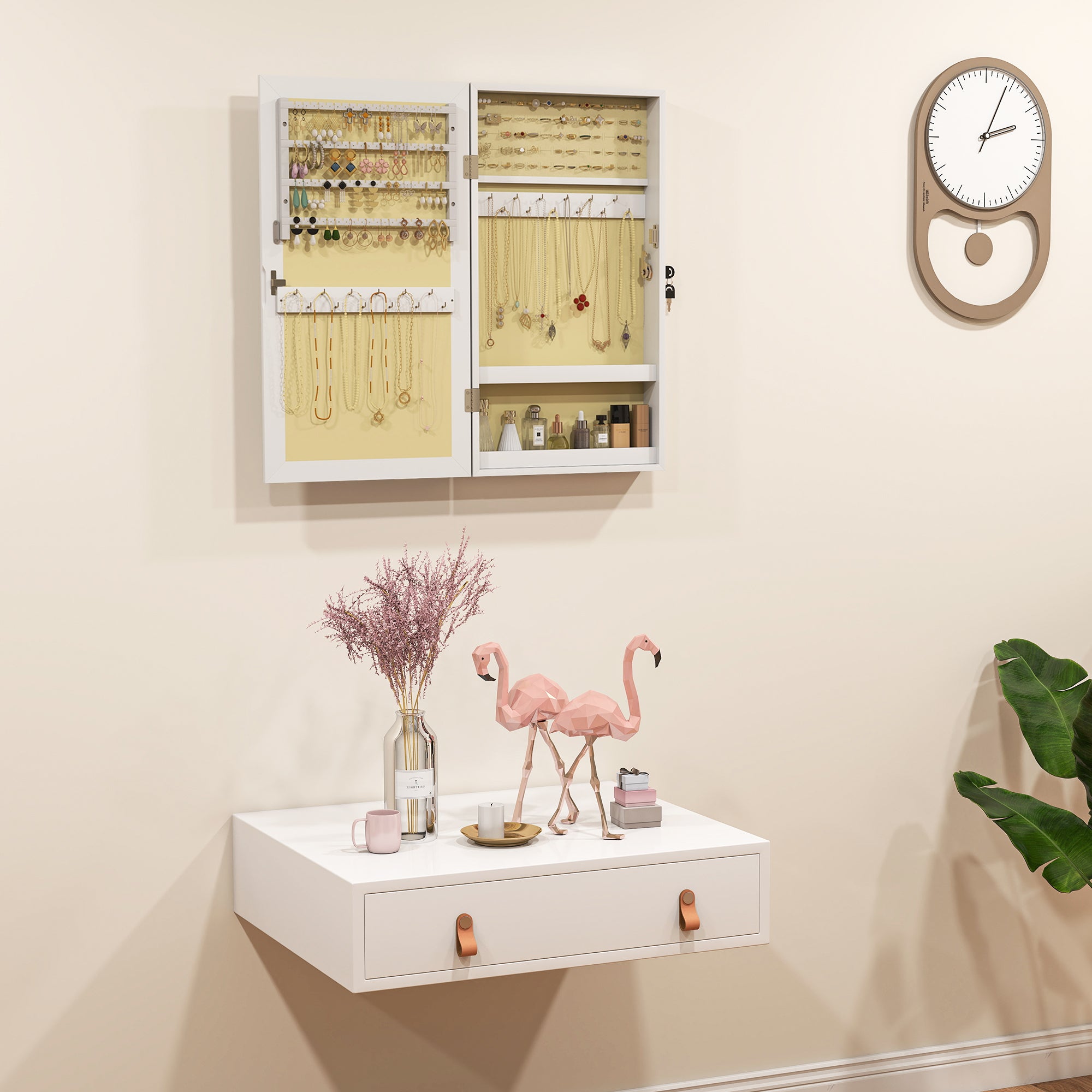 HOMCOM Jewelry Cabinet, Jewelry Storage Cabinet with Mirror, White