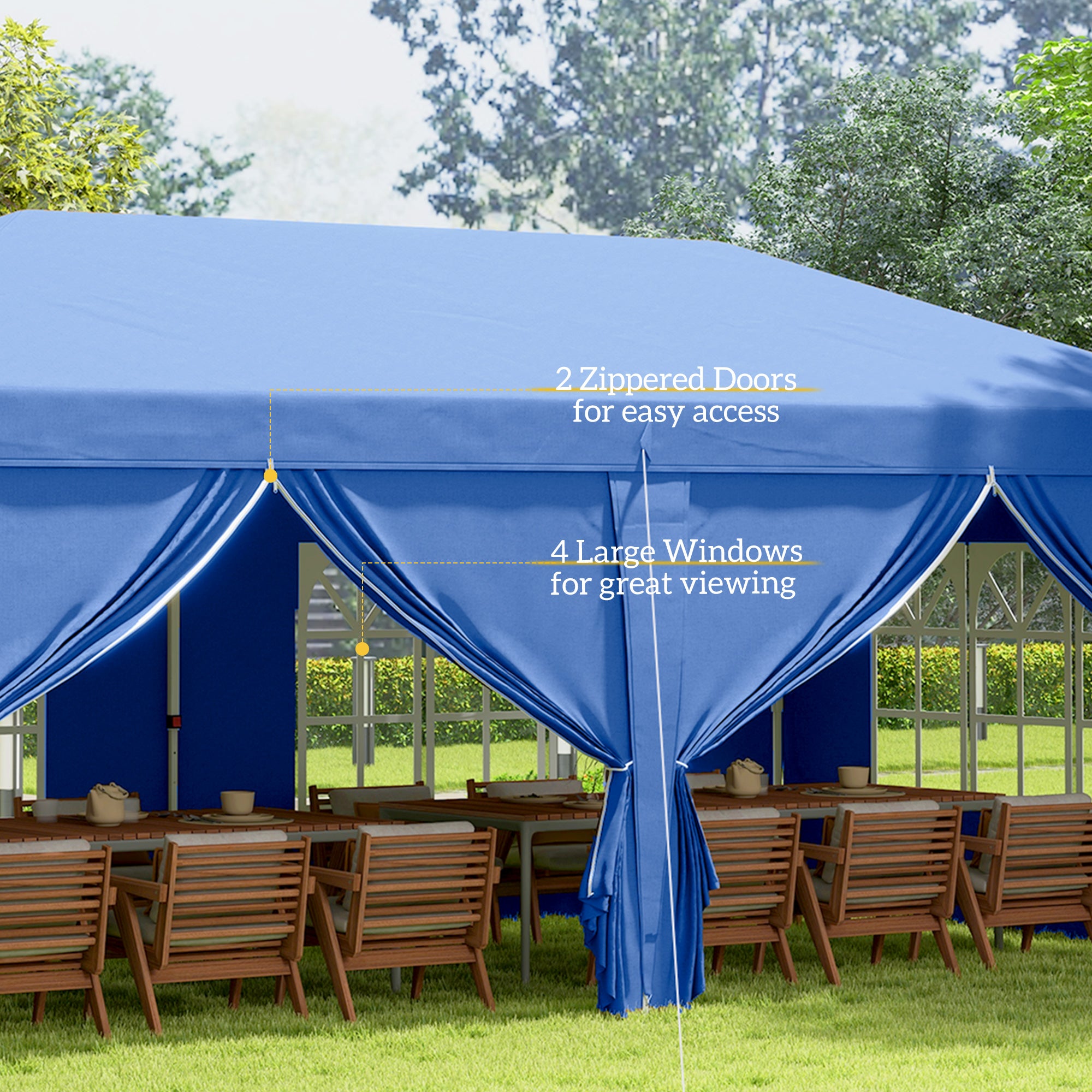 Outsunny 3 x 6 m Garden Pop Up Gazebo, Wedding Party Tent Marquee, Water Resistant Awning Canopy with Sidewalls, Windows, Carry Bag, Blue