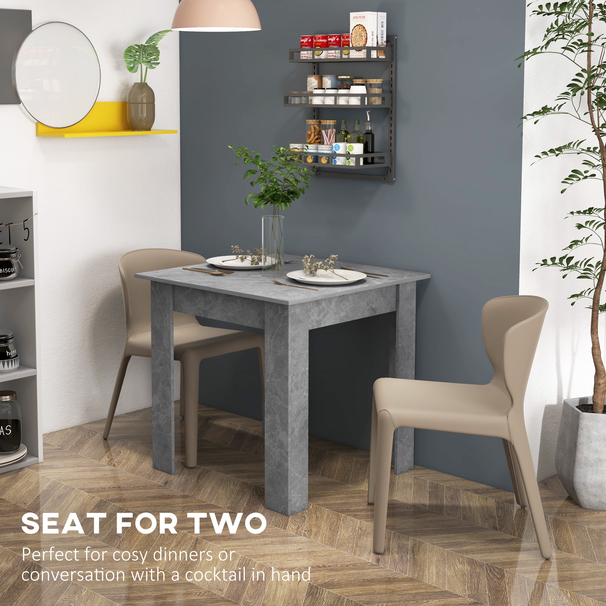 HOMCOM Square Dining Table, Modern Dining Room Table with Faux Cement Effect, Space Saving Small Dining Table - North Peak Garden Furniture