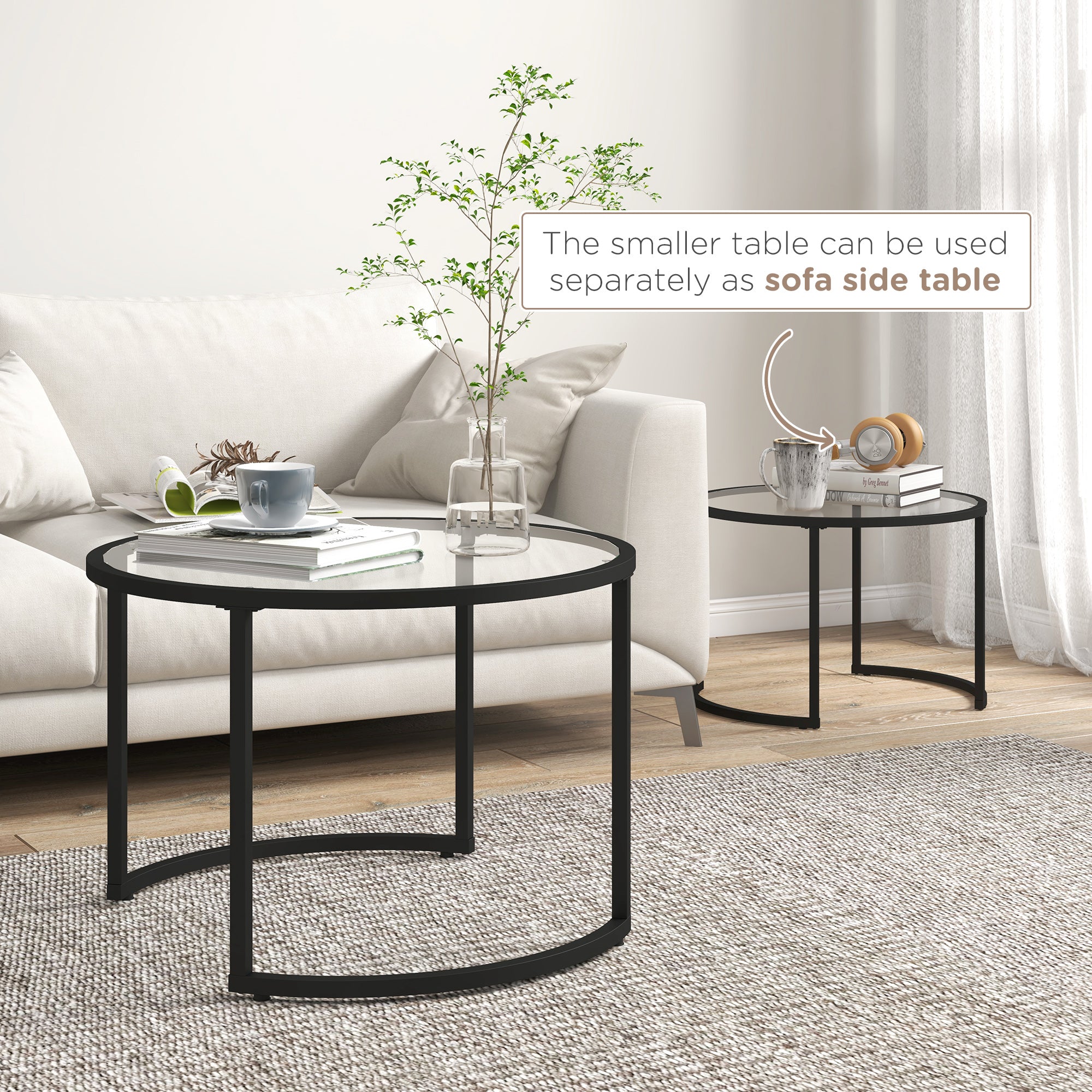 HOMCOM Two-Piece Nest of Glass-Top Coffee Tables - North Peak Garden Furniture