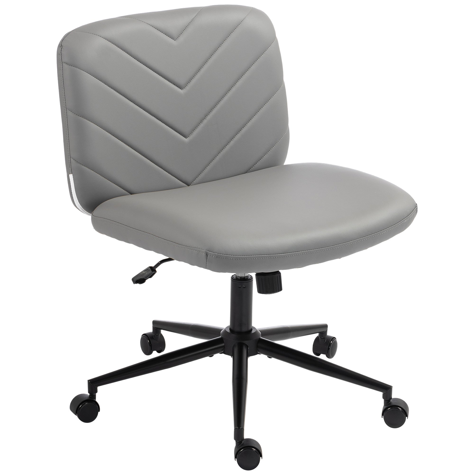HOMCOM Home Office Desk Chair Height Adjustable Swivel Chair Cross Legged Wide Seat Swivel Wheels Grey