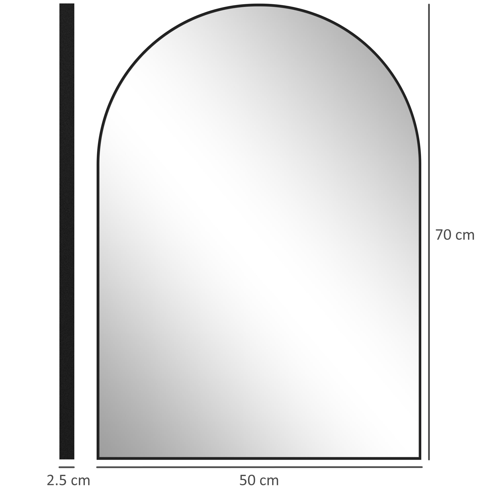 HOMCOM 50 x 70cm Arched Home Mirror - Black - North Peak Garden Furniture