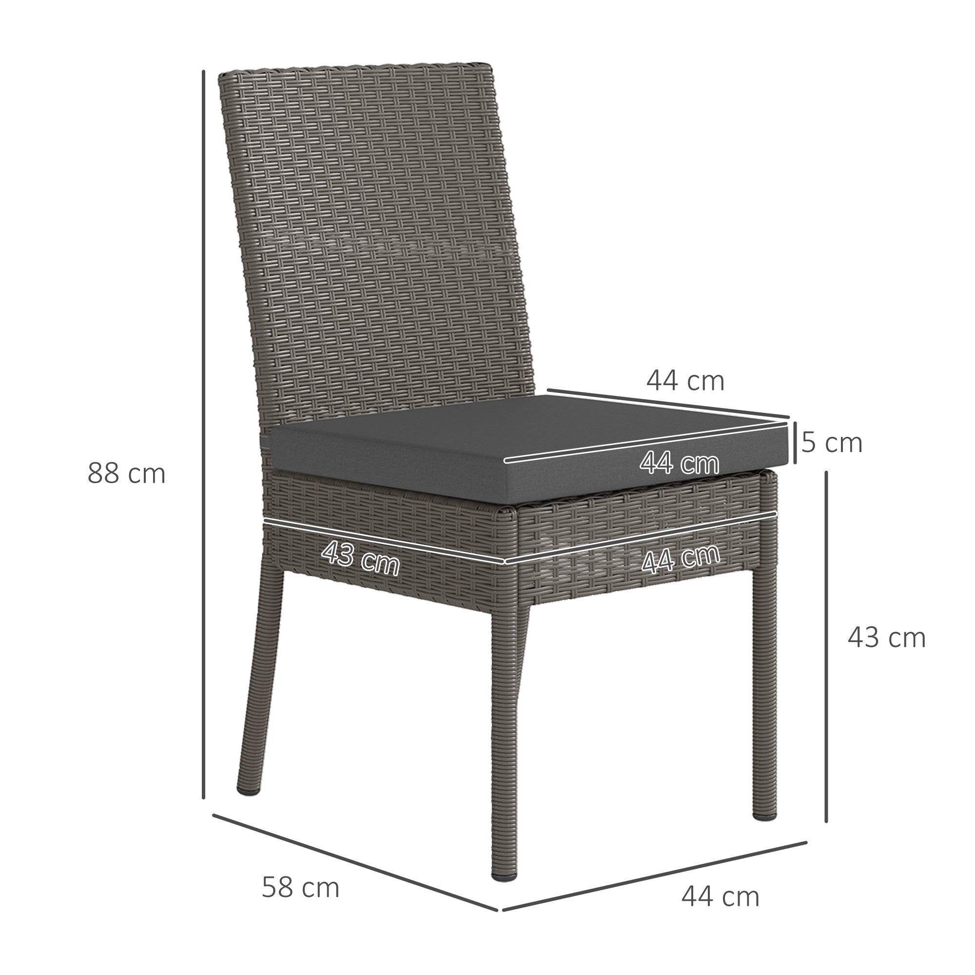 Outsunny Set of Four Armless Rattan Garden Chairs - Dark Grey - North Peak Garden Furniture