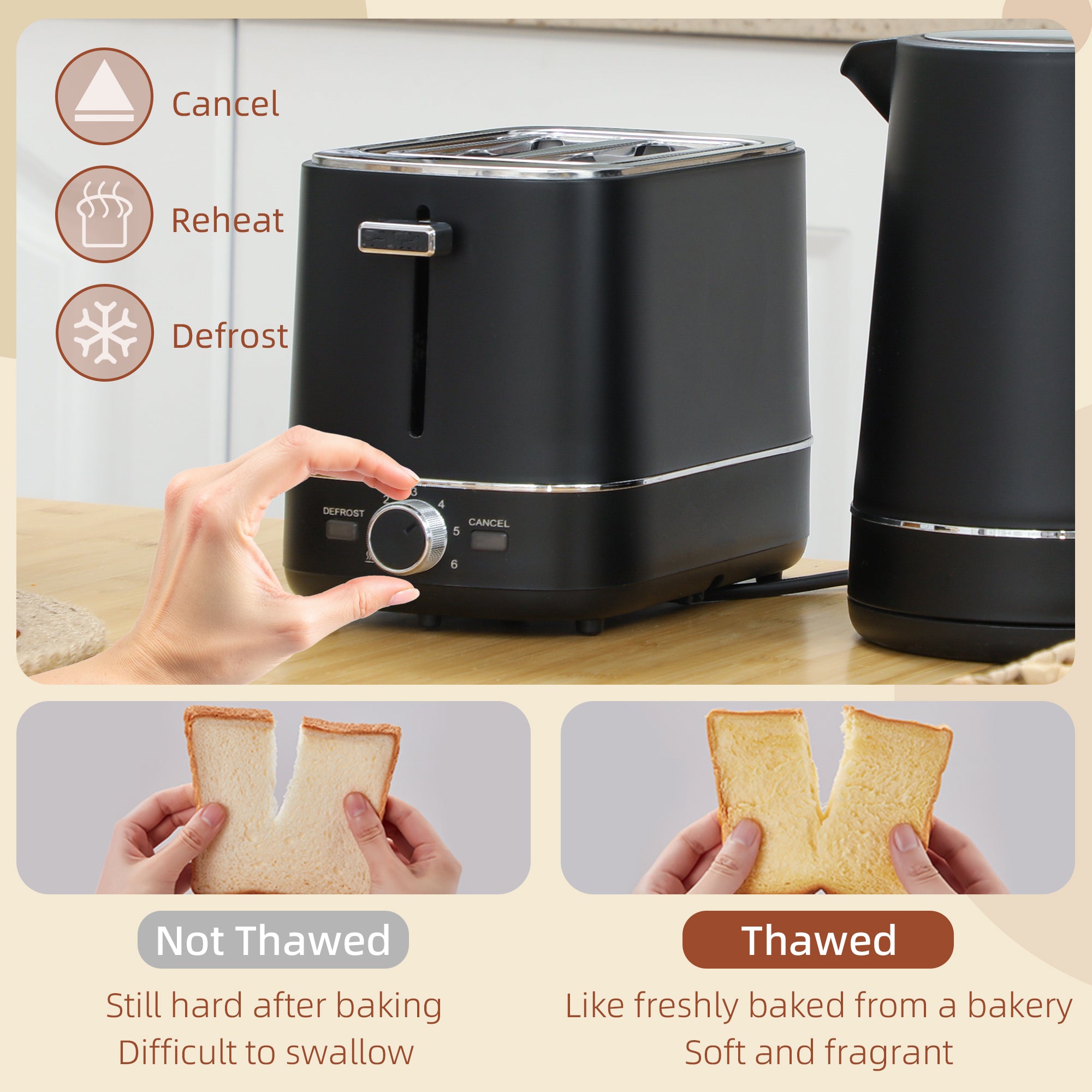 HOMCOM Kettle and Toaster Set, 1.7L 3000W Fast Boil Kettle & 2 Slice Toaster Kitchen Set with 6 Level Browning Controls, Defrost, Reheat, Black - North Peak Garden Furniture