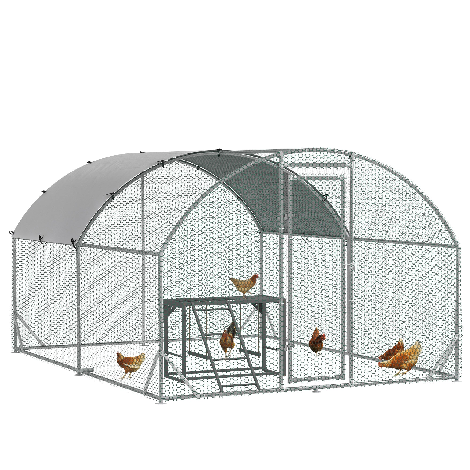 PawHut Walk In Chicken Run with Chicken Activity Shelf and Cover, 2.8 x 3.8 x 2m - North Peak Garden Furniture