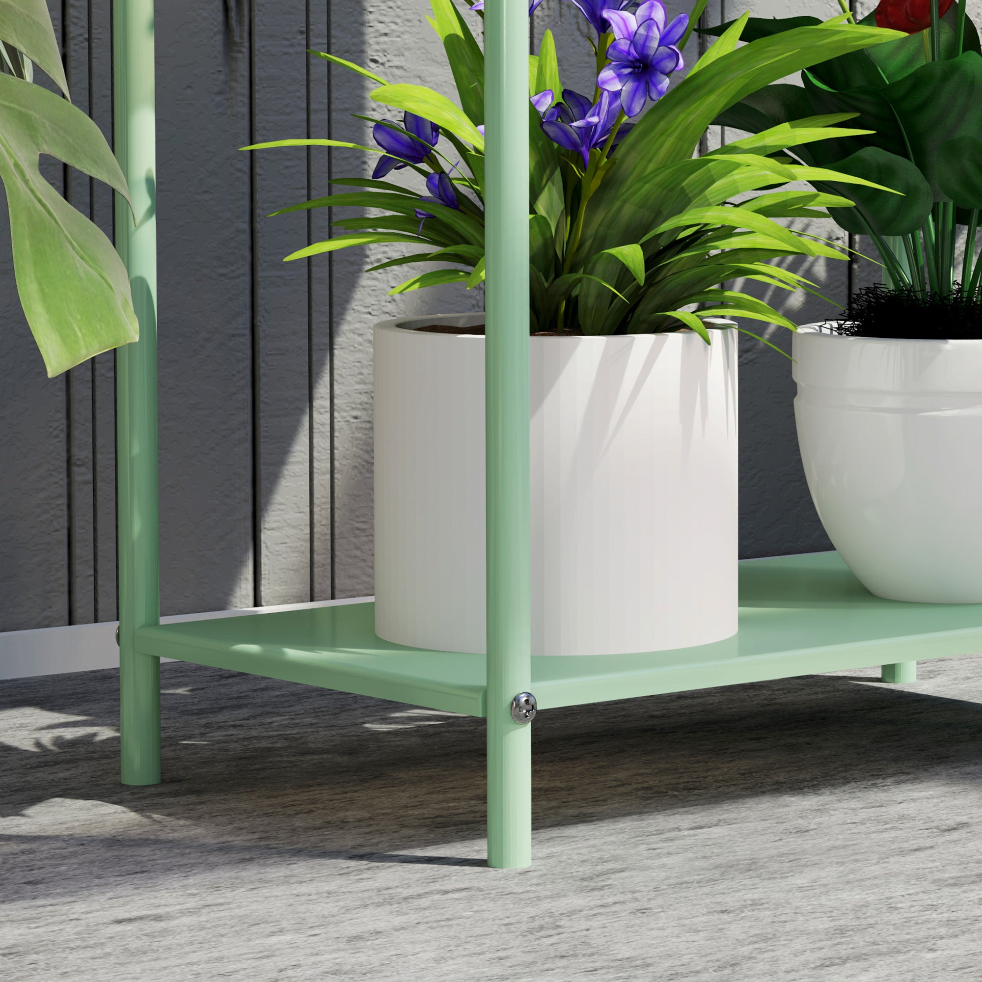Outsunny 2 Tier Plant Stand, Metal Plant Rack Shelf with Drain Holes, Floor-standing Flower Pot Stand for Indoor Outdoor Garden Patio Balcony Living Room, Green - North Peak Garden Furniture