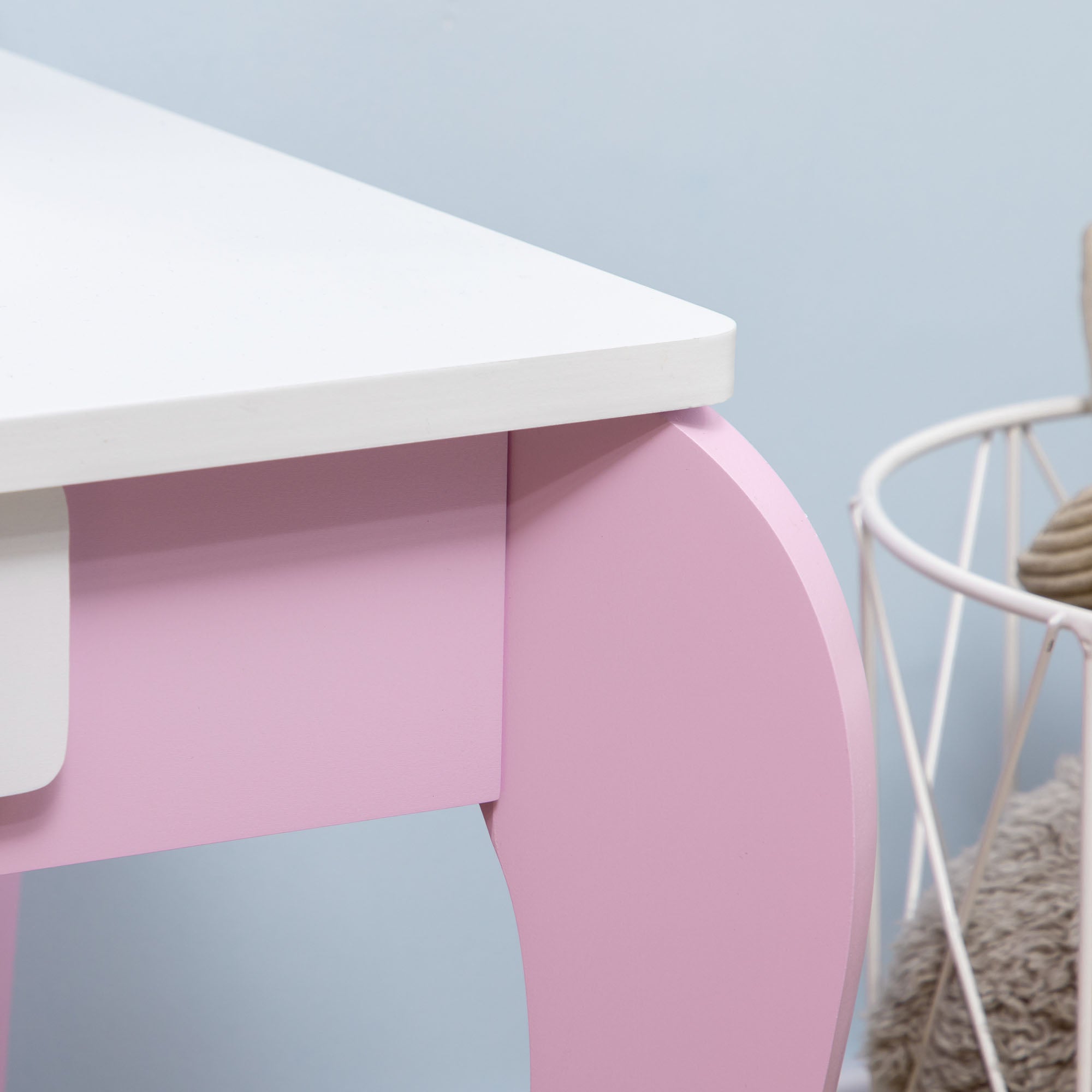 ZONEKIZ Kids Dressing Table Set, with Mirror, Stool, for Ages 3-6 Years - Pink - North Peak Garden Furniture