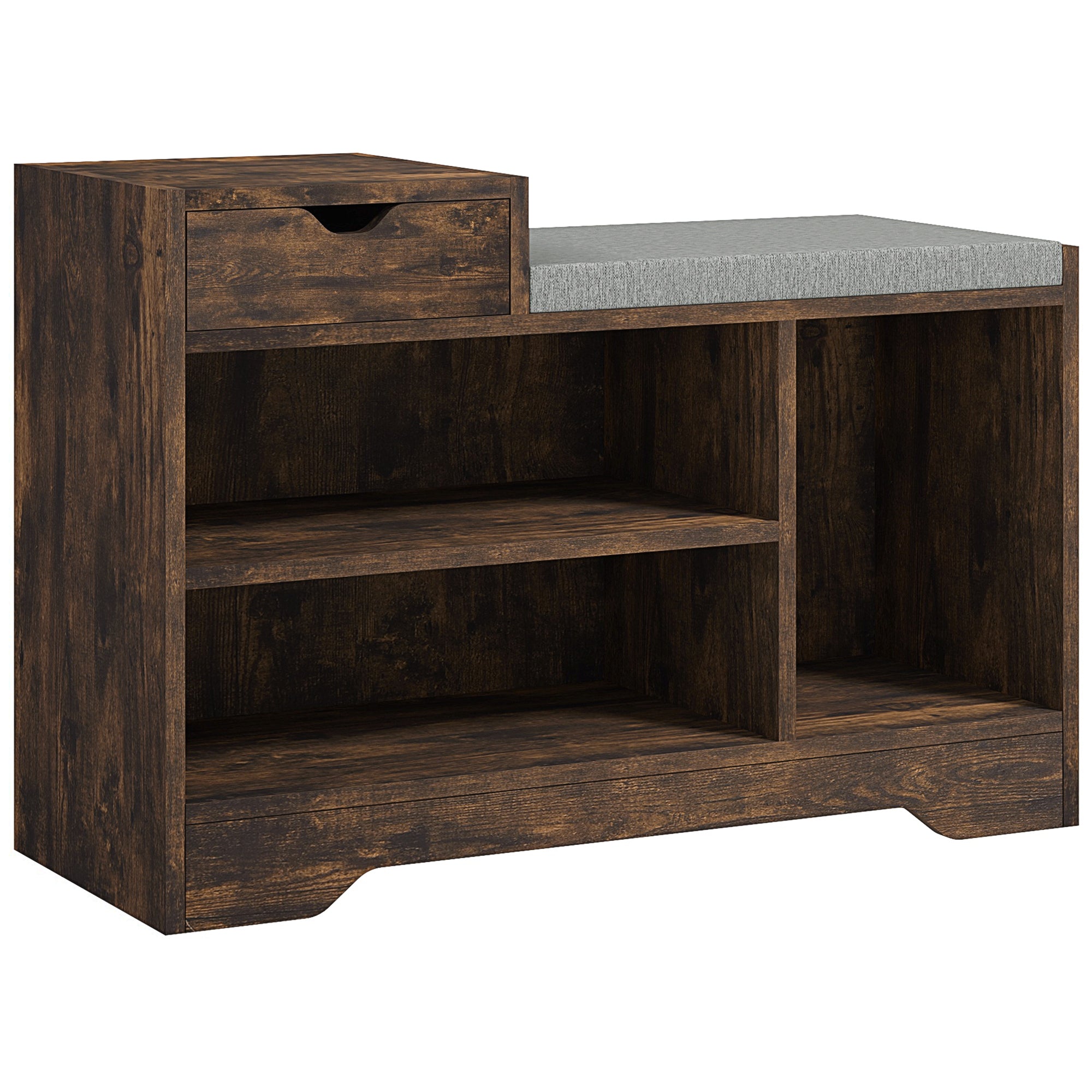 HOMCOM Multi-Compartment Shoe Bench, with Seat - Rustic Brown - North Peak Garden Furniture