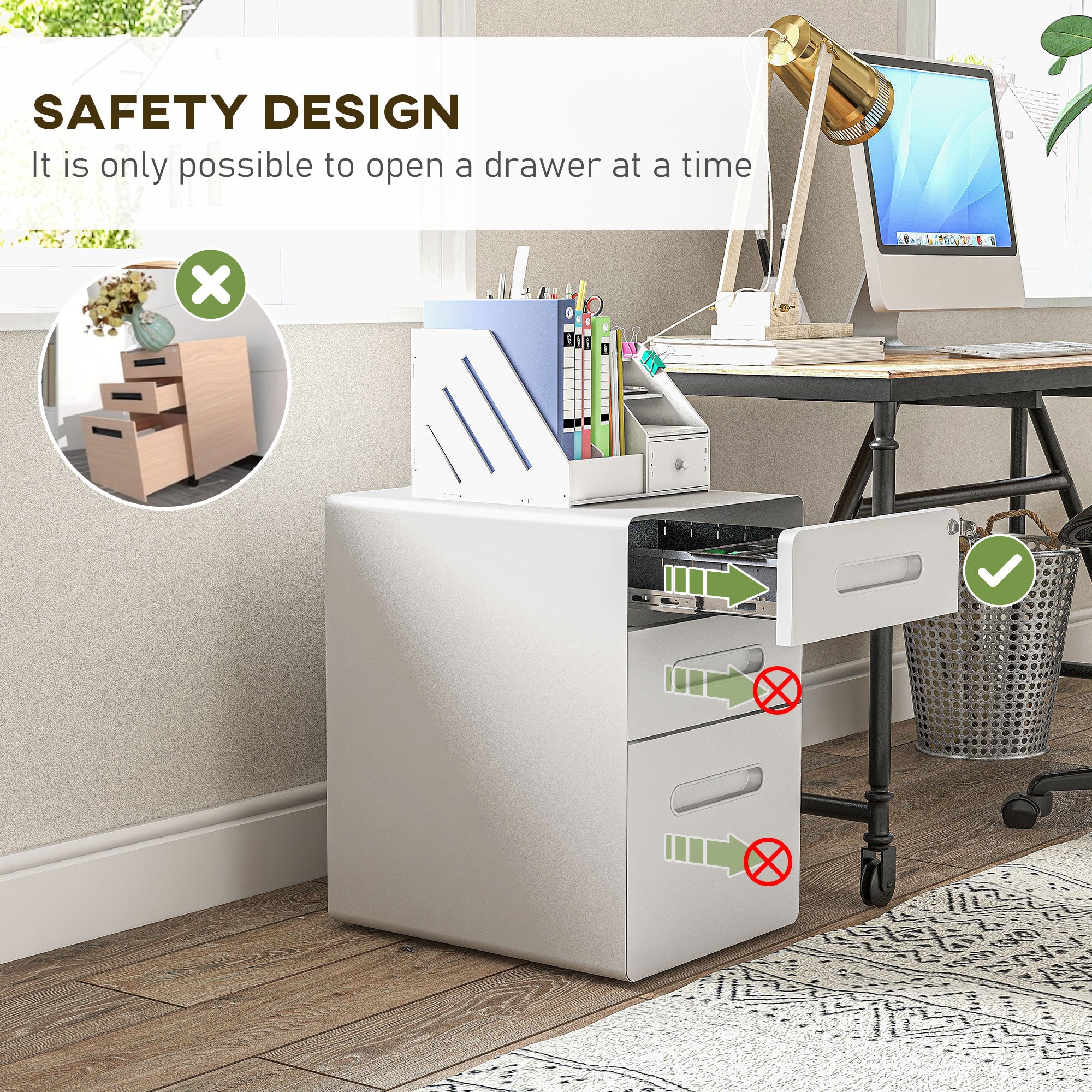 Vinsetto Lockable File Cabinet with 3 Drawers, Vertical Office Drawer for A4, Letter, Legal Size, Anti-tilt Design, Pre-Assembled Body, White - North Peak Garden Furniture