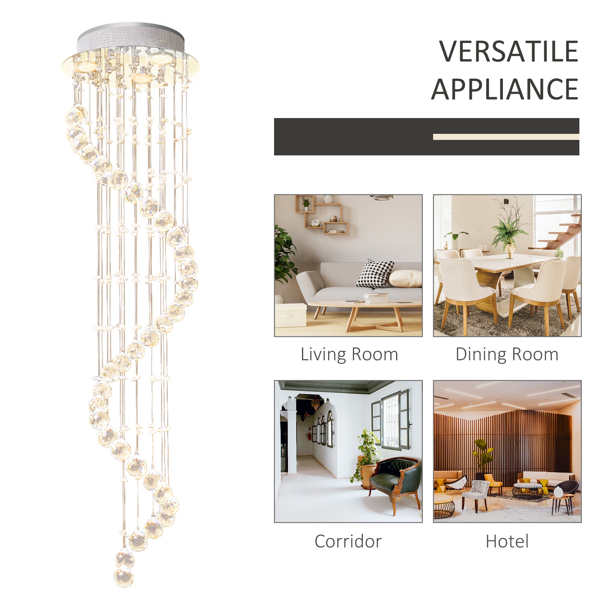 HOMCOM Modern Crystal Chandelier Ceiling Light Pendant Lamp Chrome Finish Glass Droplets New, Ф30 x 120cm - North Peak Garden Furniture