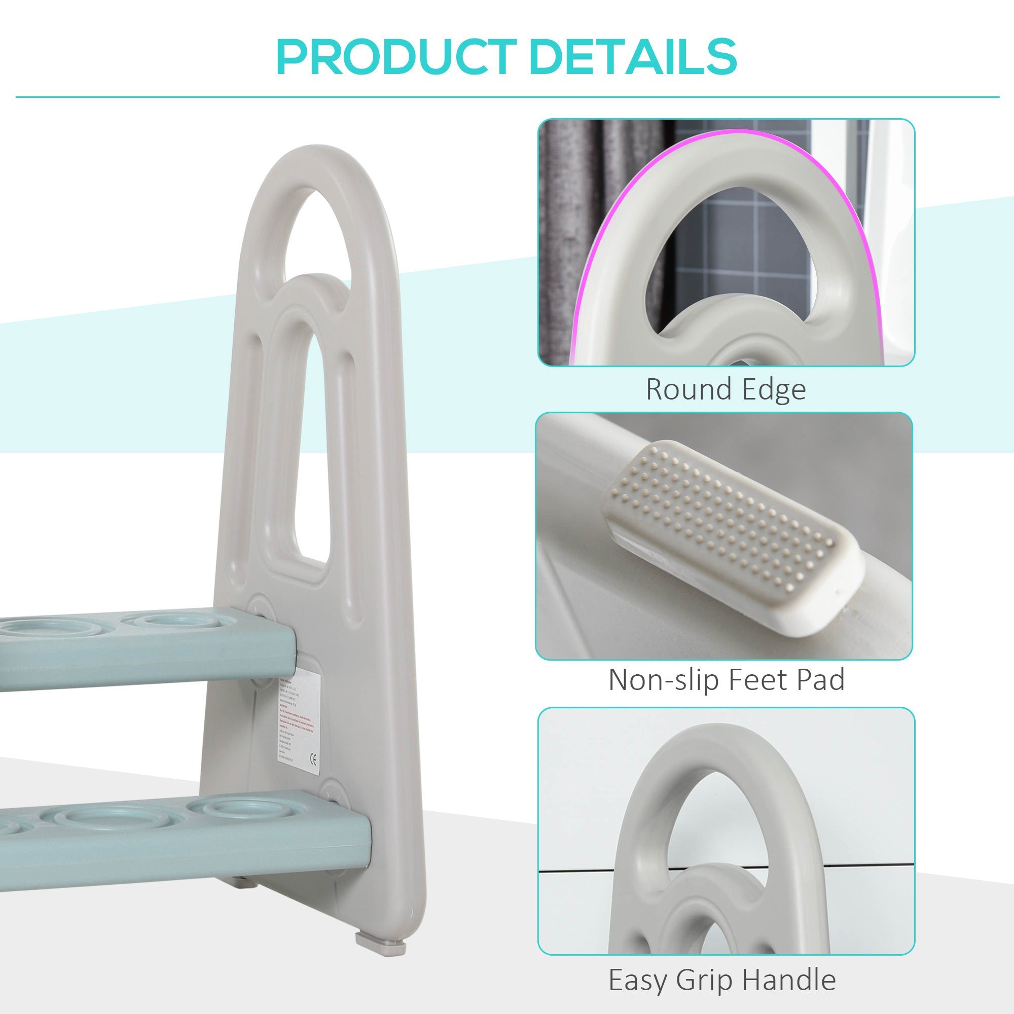 HOMCOM Kids Toddler Step Stool Ladder Kitchen Helper for Toilet Potty Training Bathroom Sink Bedroom Blue and Grey - North Peak Garden Furniture