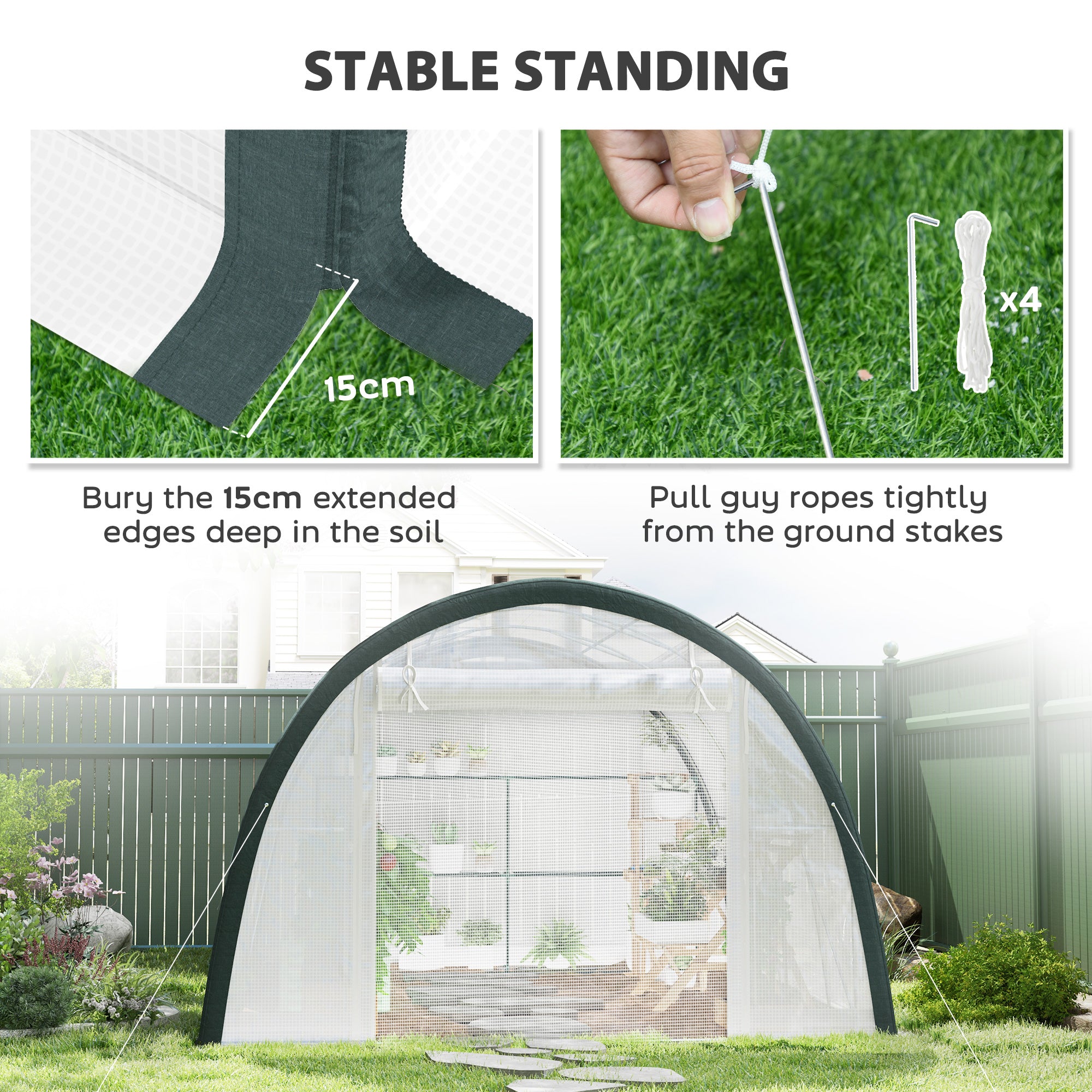 Outsunny 4 x 3(m) Walk-In Tunnel Greenhouse, with Accessories - White