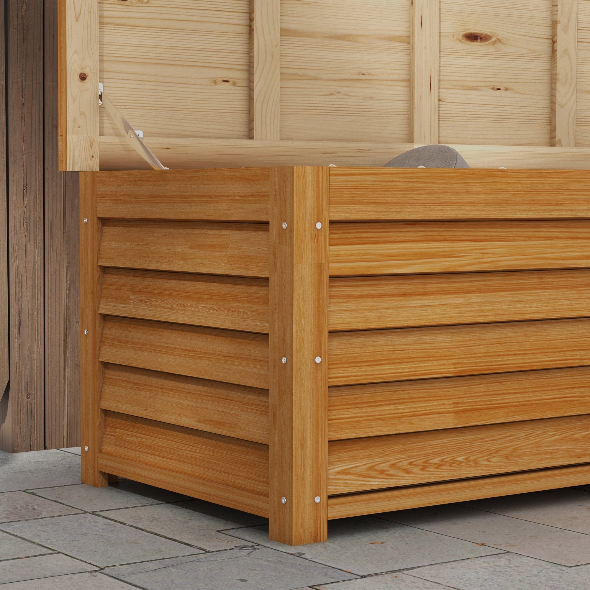 Outsunny 292L Outdoor Storage Box, Wooden Deck Box Garden Storage Container for Balcony, Porch, Poolside, Light Brown - North Peak Garden Furniture