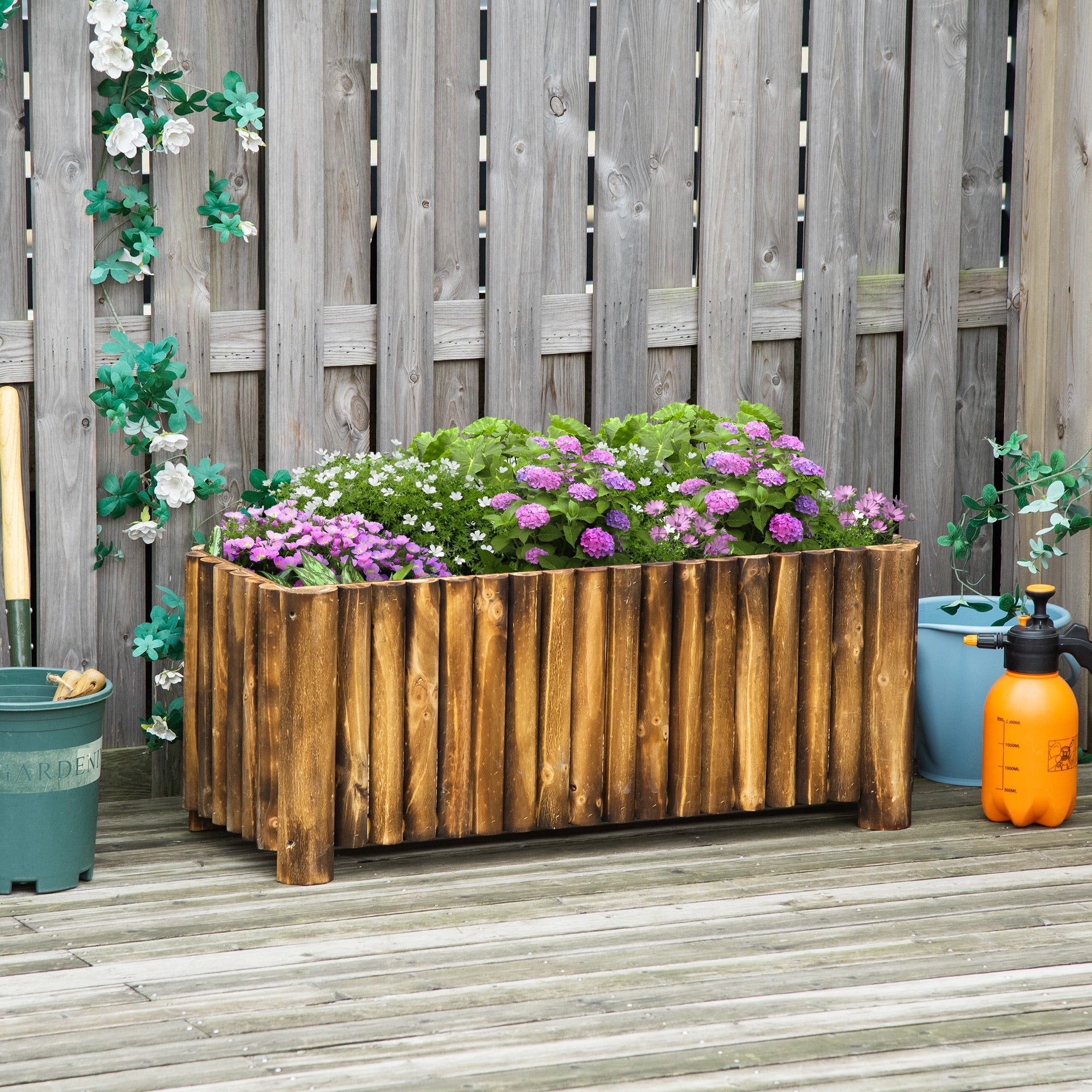 Outsunny 100L Raised Flower Bed Wooden Rectangular Planter Container Box Flower Pot Herb Pot 100L x 38.5W x 40H (cm) - North Peak Garden Furniture