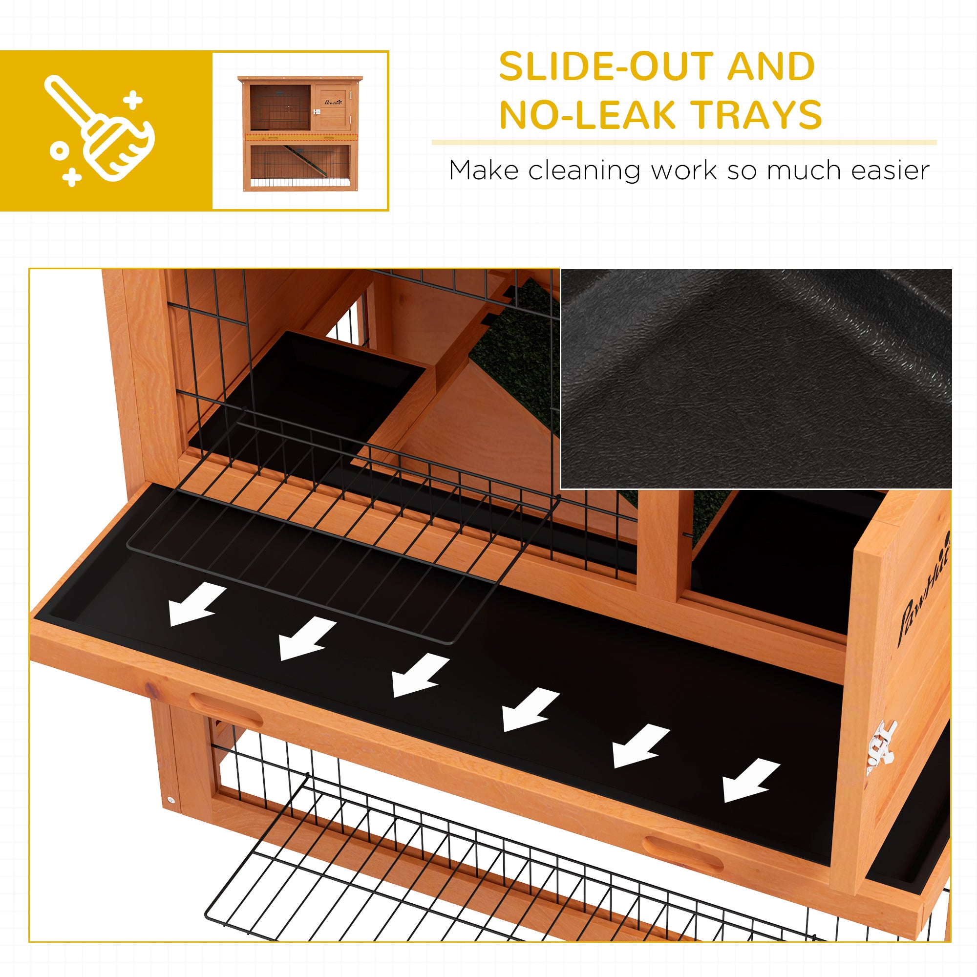 PawHut Two-Tier Antiseptic Wood Rabbit Hutch, 80cm Guinea Pig Hutch with Run - Orange