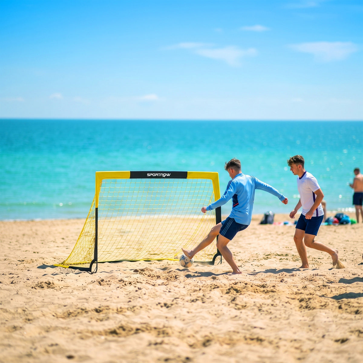 SPORTNOW Pop Up Football Goal, Portable Folding Football Net with Carry Bag, 4 U-Shaped Ground Stakes, Fibreglass Pole