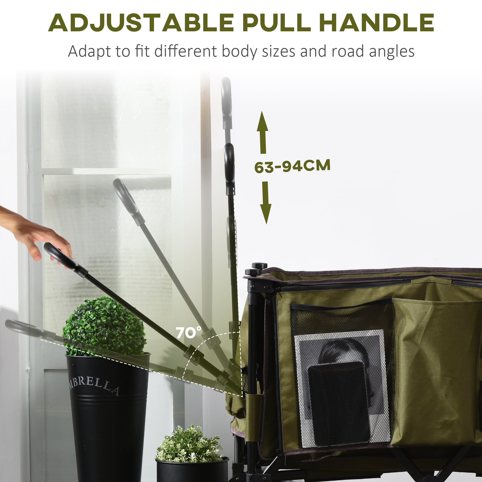 Outsunny Folding Garden Trolley, Cargo Traile on Wheels, Collapsible Camping Trolley, Outdoor Utility Wagon with Steel Frame and Oxford Fabric, Green - North Peak Garden Furniture