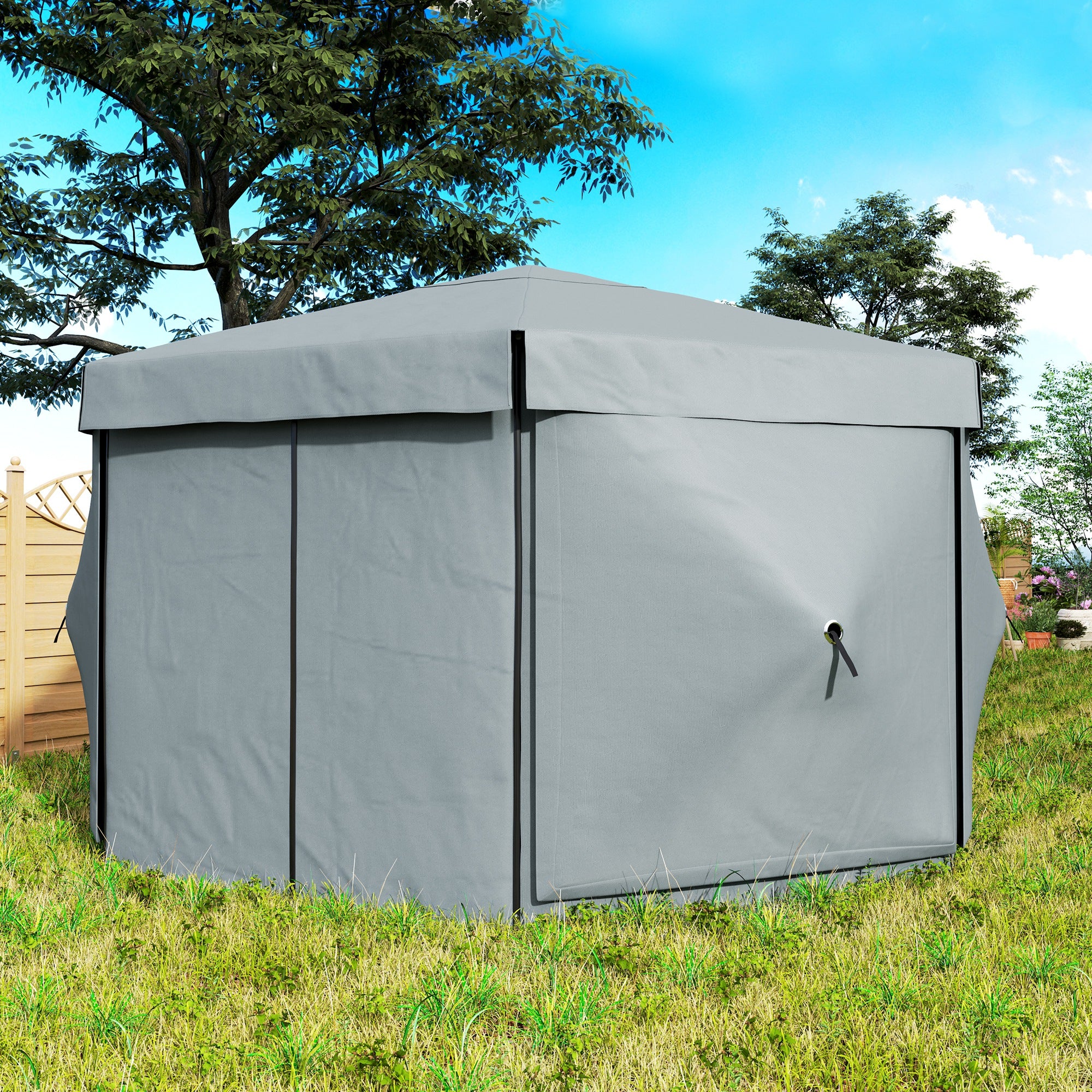 Outsunny 3 x 3(m) Hexagon Pop Up Gazebo with 5 Sides and Carry Bag, Waterproof, UV Resistant Party Tent Instant Event Shelter with Netting for Garden, Patio, Light Grey - North Peak Garden Furniture