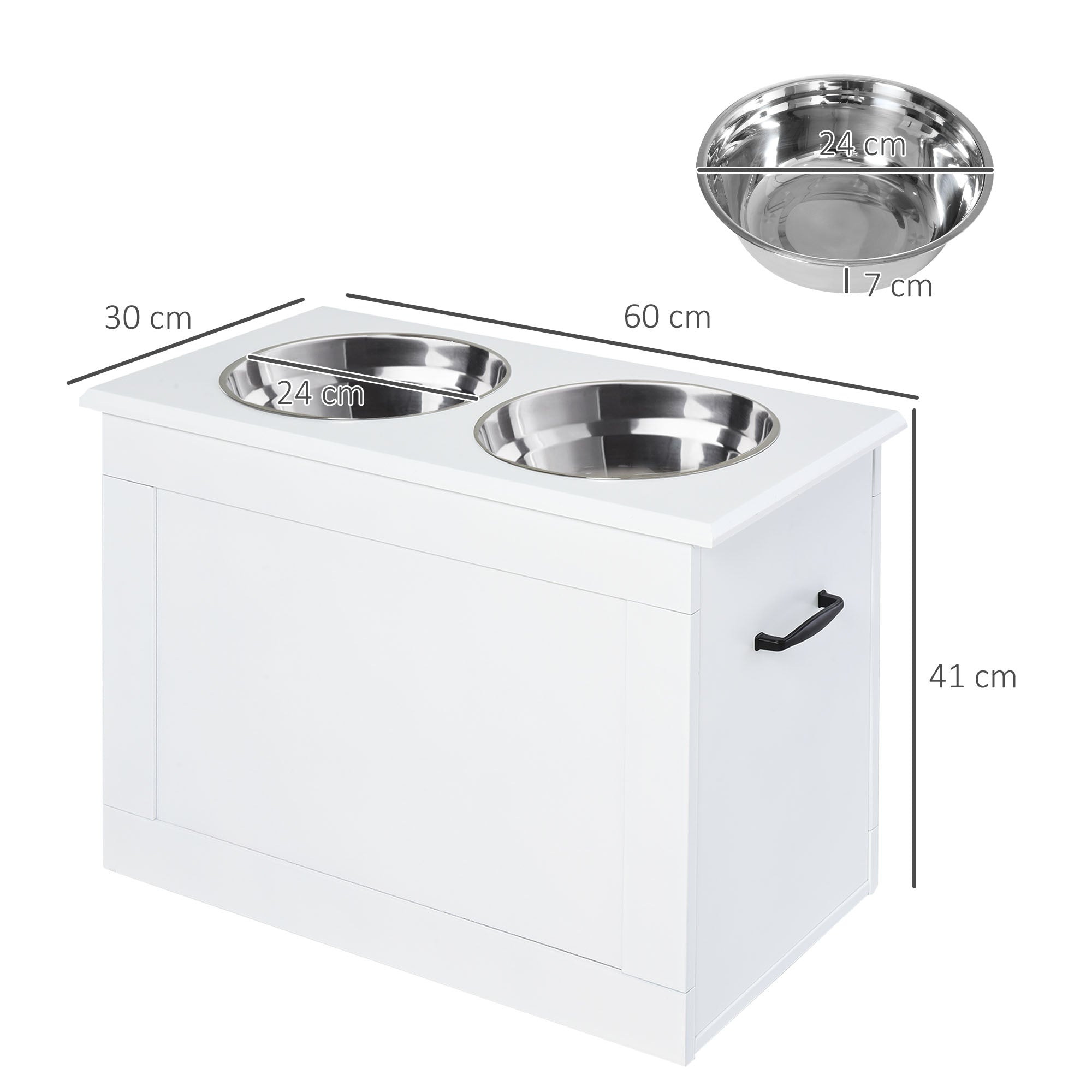 PawHut Elevated Pet Feeder Station with Storage, Includes 2 Stainless Steel Bowls, Ideal for Large Dogs, White