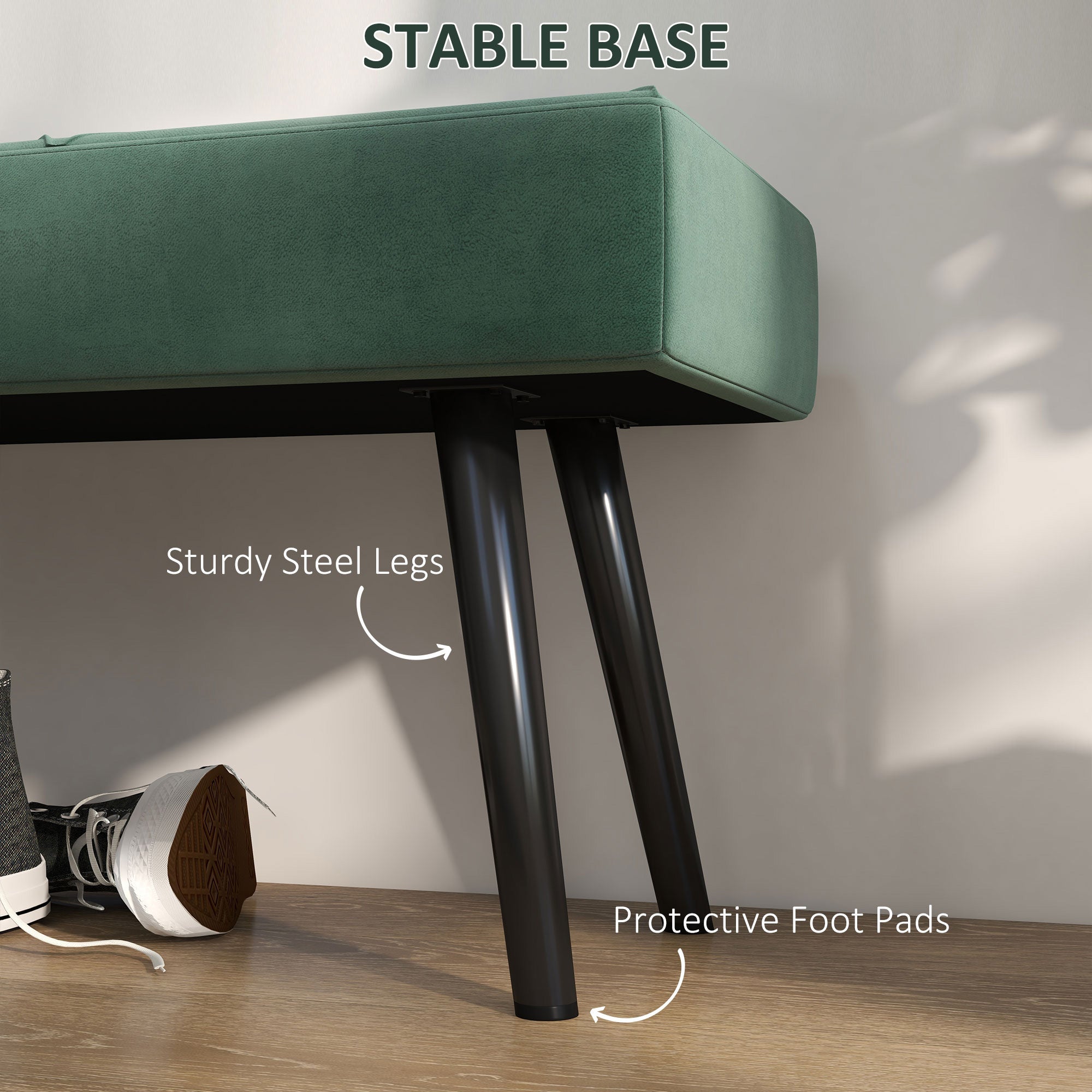 HOMCOM End of Bed Bench with X-Shape Design and Steel Legs, Upholstered Hallway Bench for Bedroom, Green - North Peak Garden Furniture