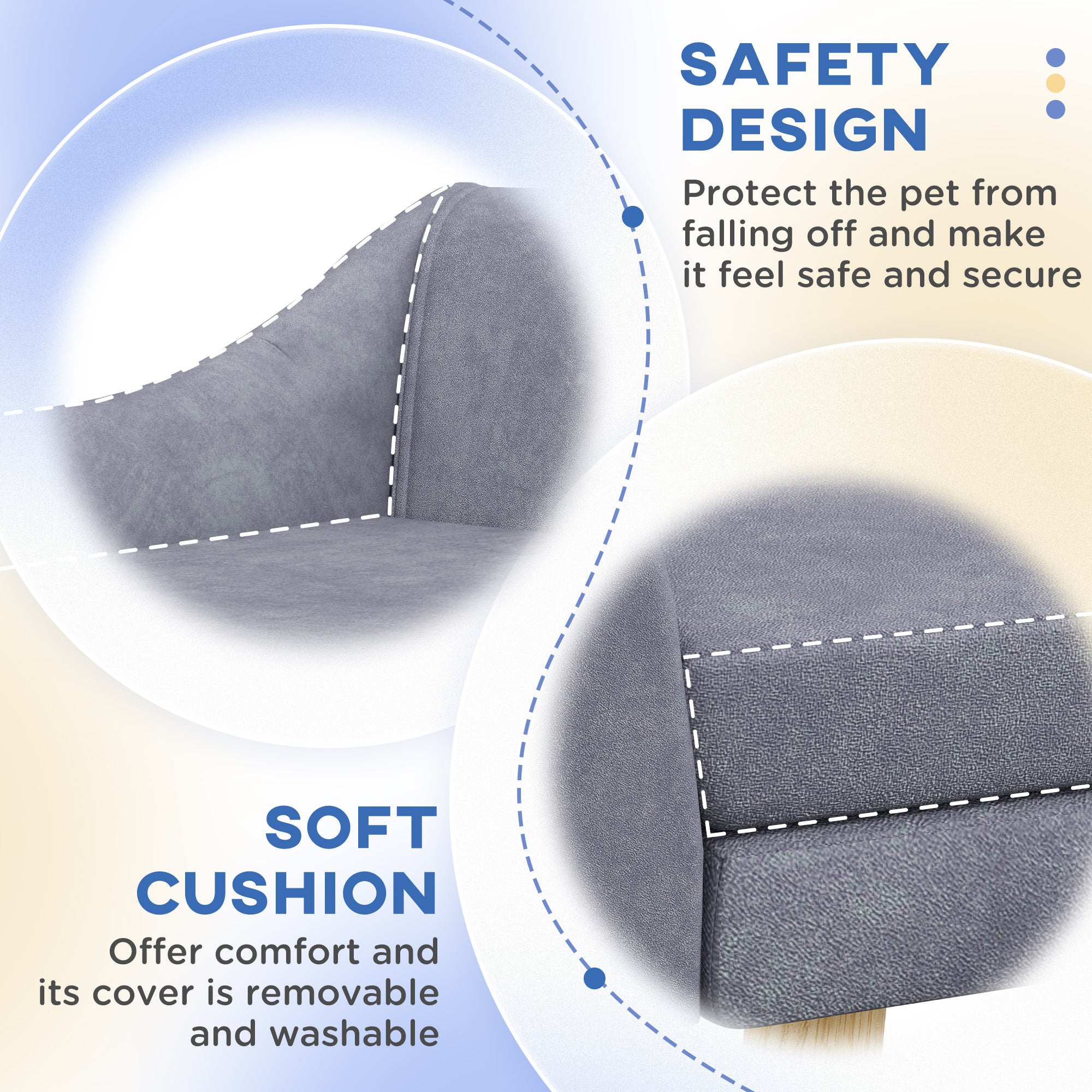 PawHut Dog Couch with Soft Cushion, Pet Sofa Bed with Wooden Frame, Removable Cover, for Medium and Large Dogs, Grey - North Peak Garden Furniture