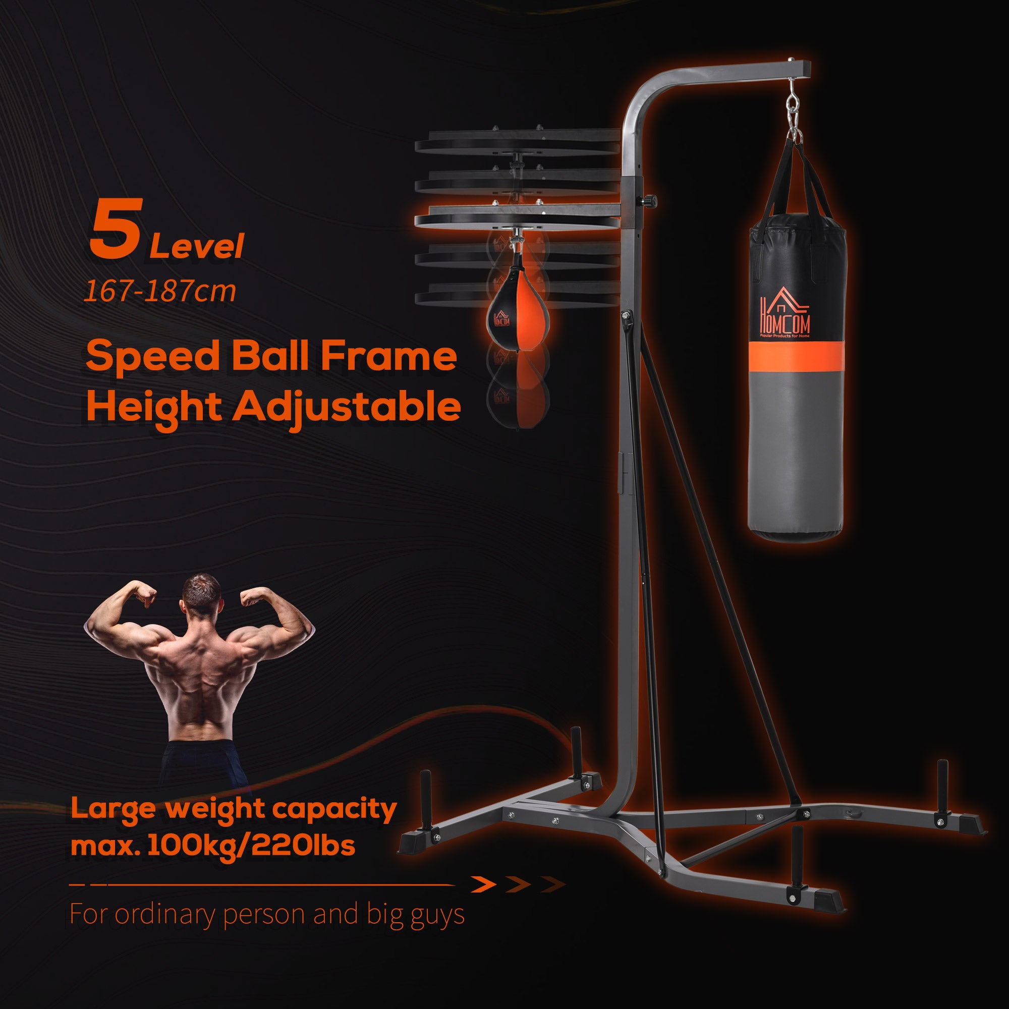 HOMCOM Freestanding Boxing Punch Bag & Speed Ball Station Hanging Frame Training Exercise Platform Home Gym Heavy Duty - North Peak Garden Furniture