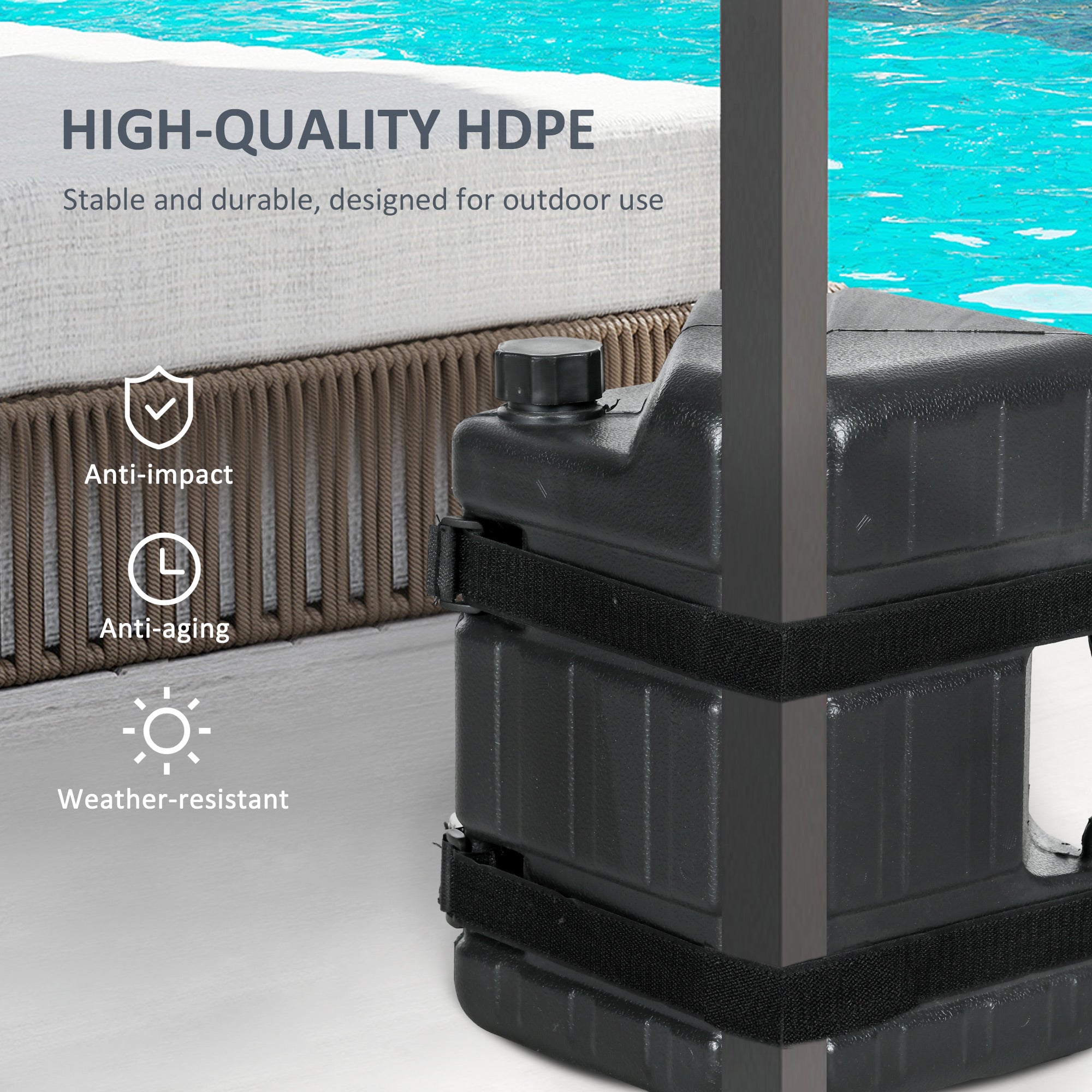 Outsunny HDPE Gazebo Weights Set of 4, Water or Sand Filled Weights for Gazebo Legs, with Built-in Handles and Secure Straps - North Peak Garden Furniture