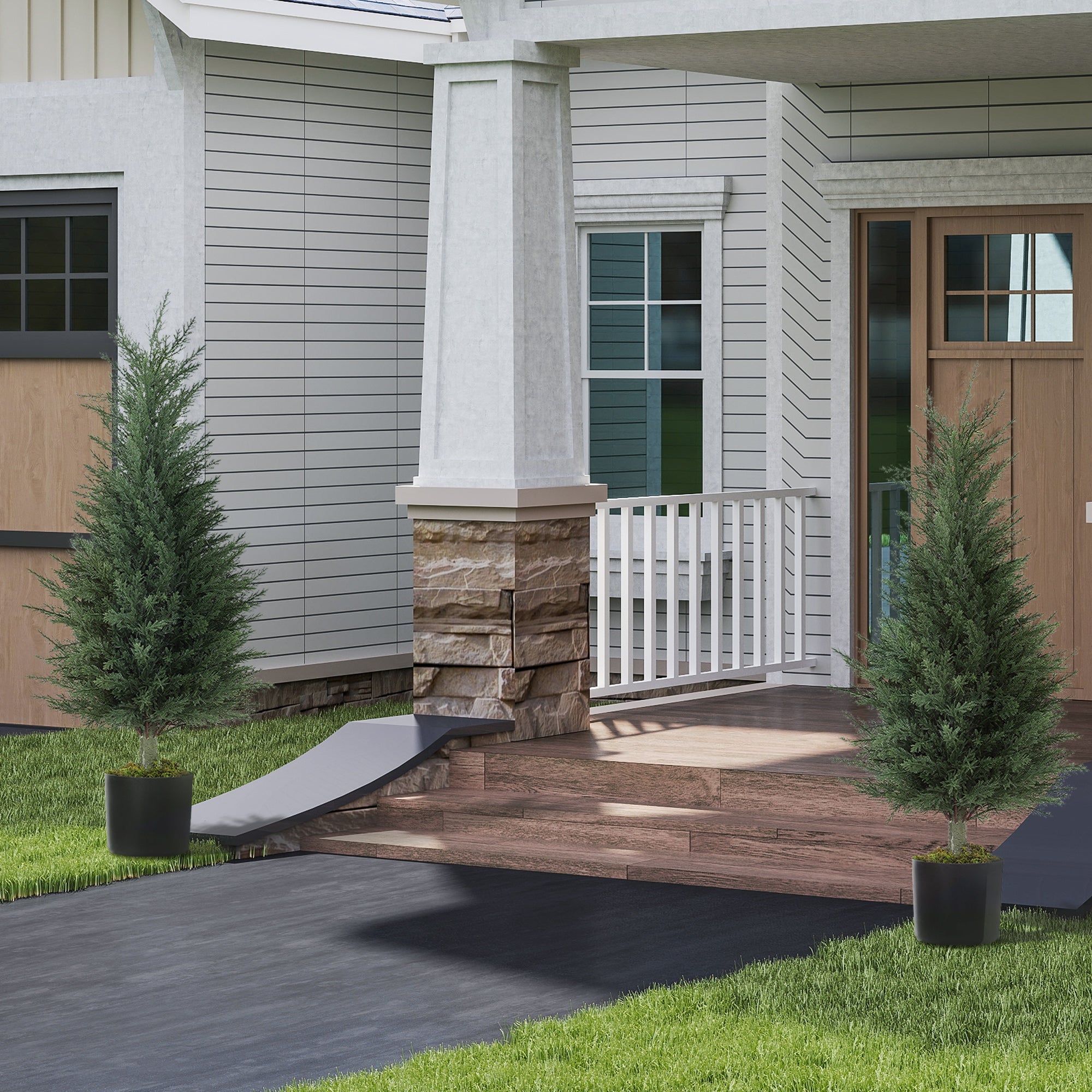 HOMCOM Set of 2 Decorative Artificial Plant, 90 cm Cypress Tree with 362 Leaves in Pot, UV-Resistant Plastic Fake Tree for Indoor Outdoor Home Office - North Peak Garden Furniture