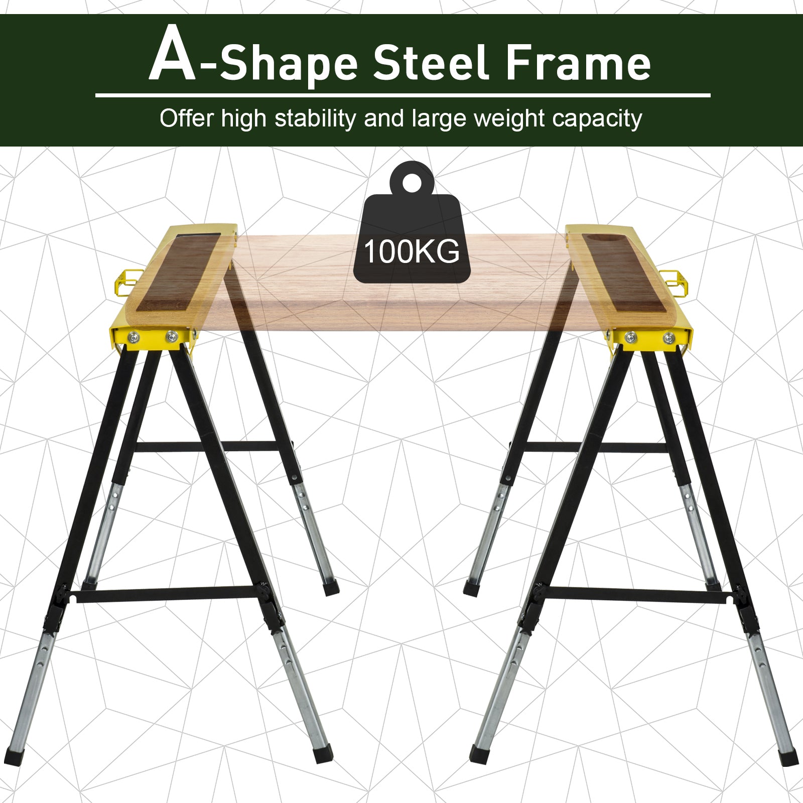 DURHAND 2PCS Saw Horse Twin Pack Folding Workbench Adjustable Metal Trestle Stands with Non-slip EVA Surface for Sawing Work Max Load 100kg - North Peak Garden Furniture