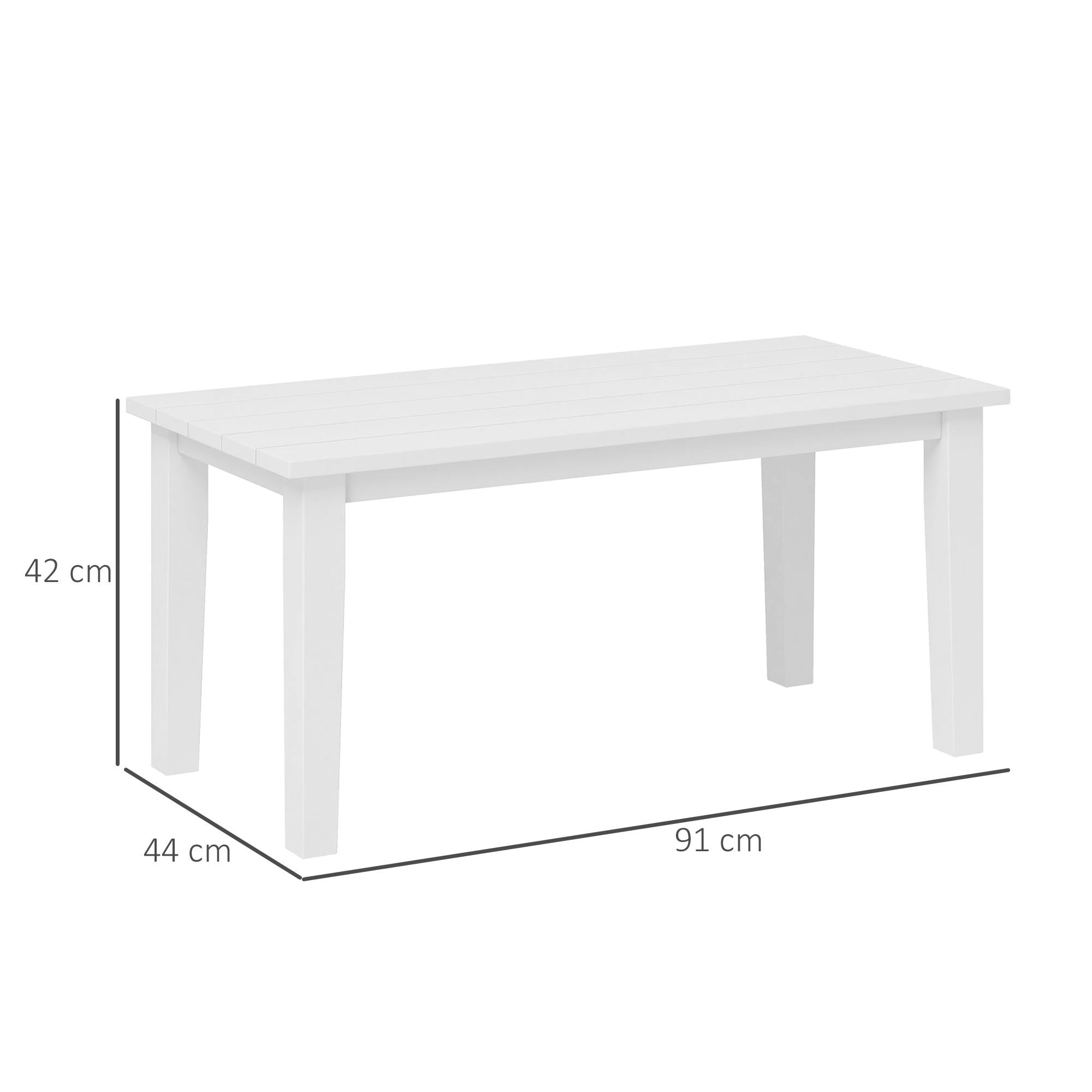 Outsunny Outdoor Garden Coffee Table, HDPE All-Weather Garden Table, Rectangular Outdoor Table with Slatted Tabletop for Patio, Balcony, 91 x 44 x 42 cm, White - North Peak Garden Furniture