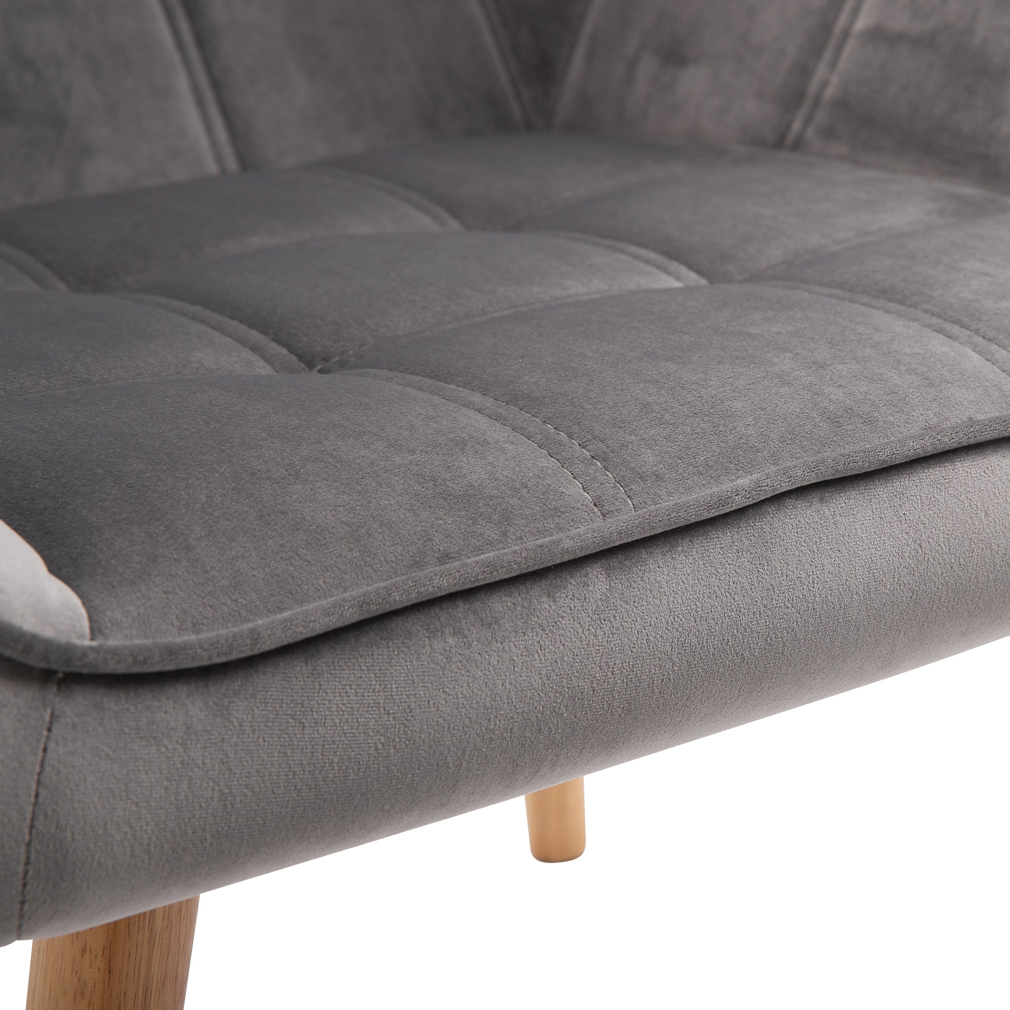 HOMCOM Armchair Accent Chair, Vanity Chair with Wide Arms, Slanted Back, Padding, Metal Frame, Wooden Legs, Home Bedroom Furniture Seating, Grey - North Peak Garden Furniture