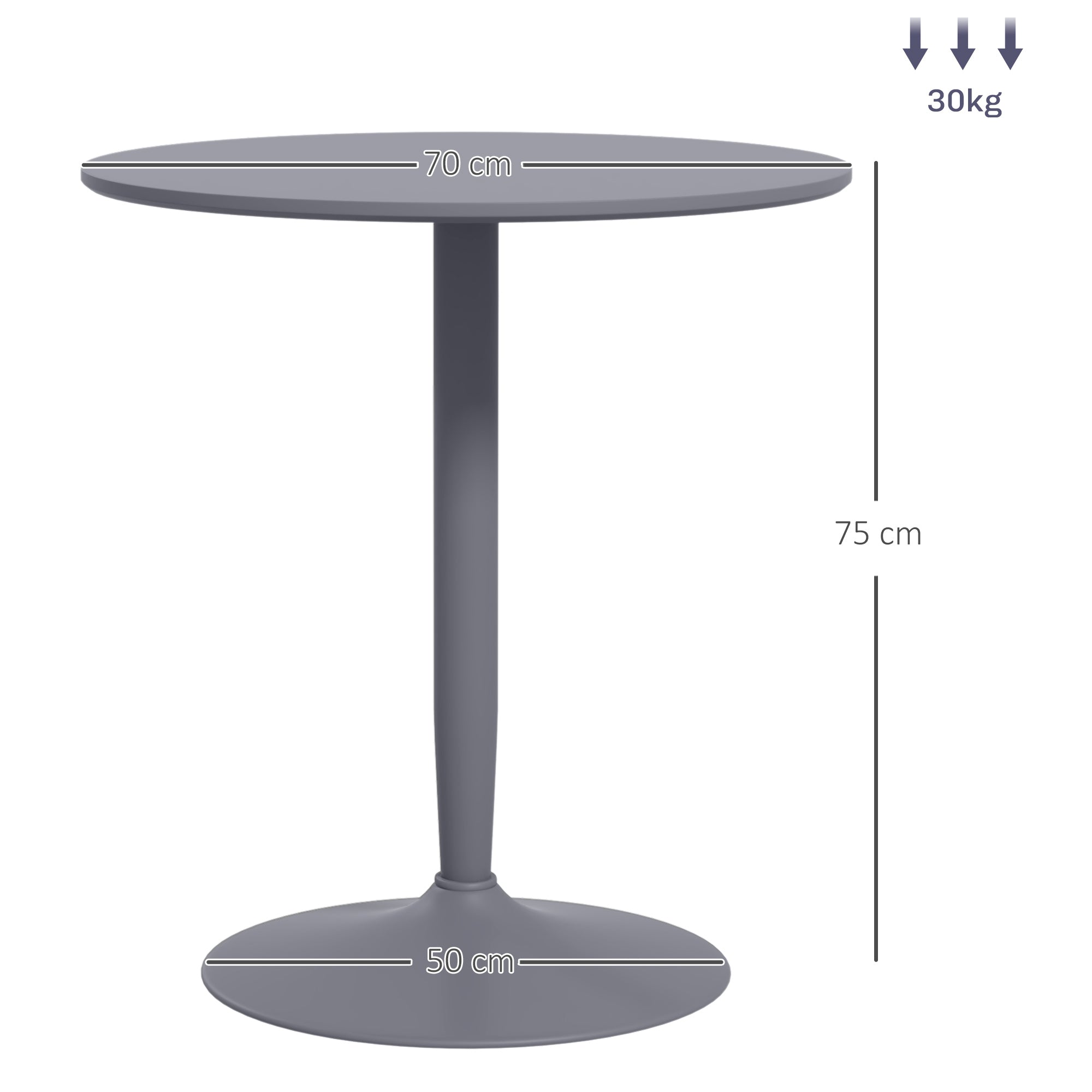 HOMCOM 75H x Φ70cm Two-Person Minimalistic Dining Table - Grey