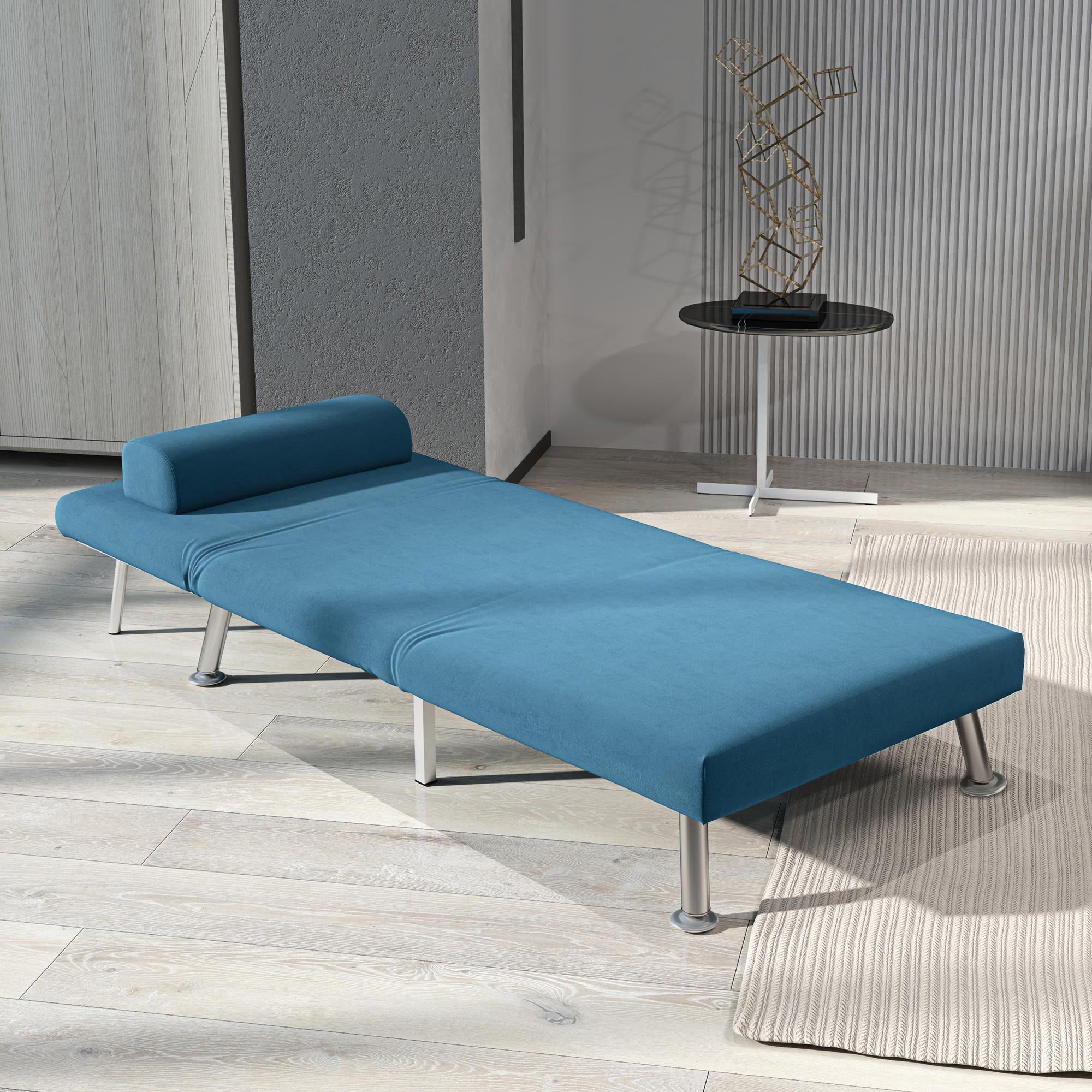 HOMCOM Single Velvet-Feel Sleeper Chair - Blue - North Peak Garden Furniture