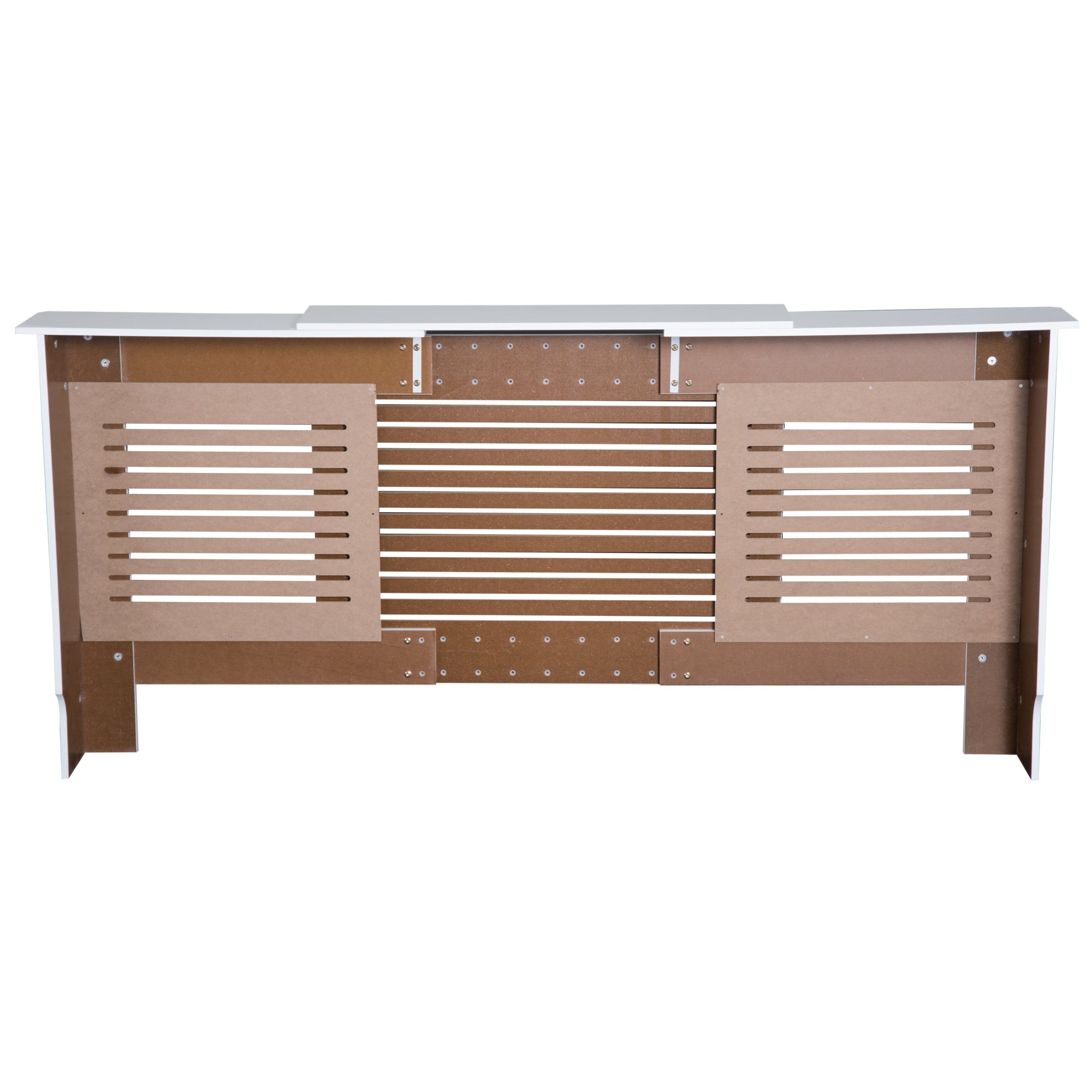 HOMCOM MDF Extendable Radiator Cover Cabinet Shelving Home Office Slatted Design White 139-208.5L x 20.5W x 82.5H cm - North Peak Garden Furniture