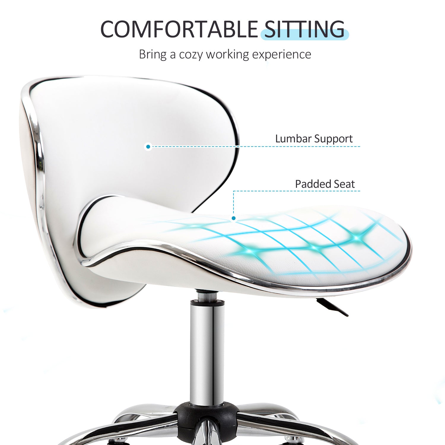 HOMCOM Adjustable Rolling Swivel Beauty Salon Chair, Stool for Spa, Technician - White - North Peak Garden Furniture