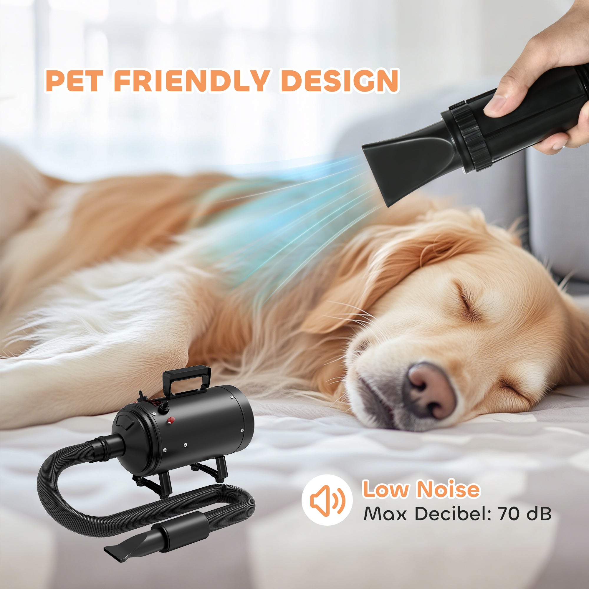 PawHut 2200W Dog Hair Dryer with Adjustable Temperature & Velocity, 3 Different Nozzles, Black - North Peak Garden Furniture