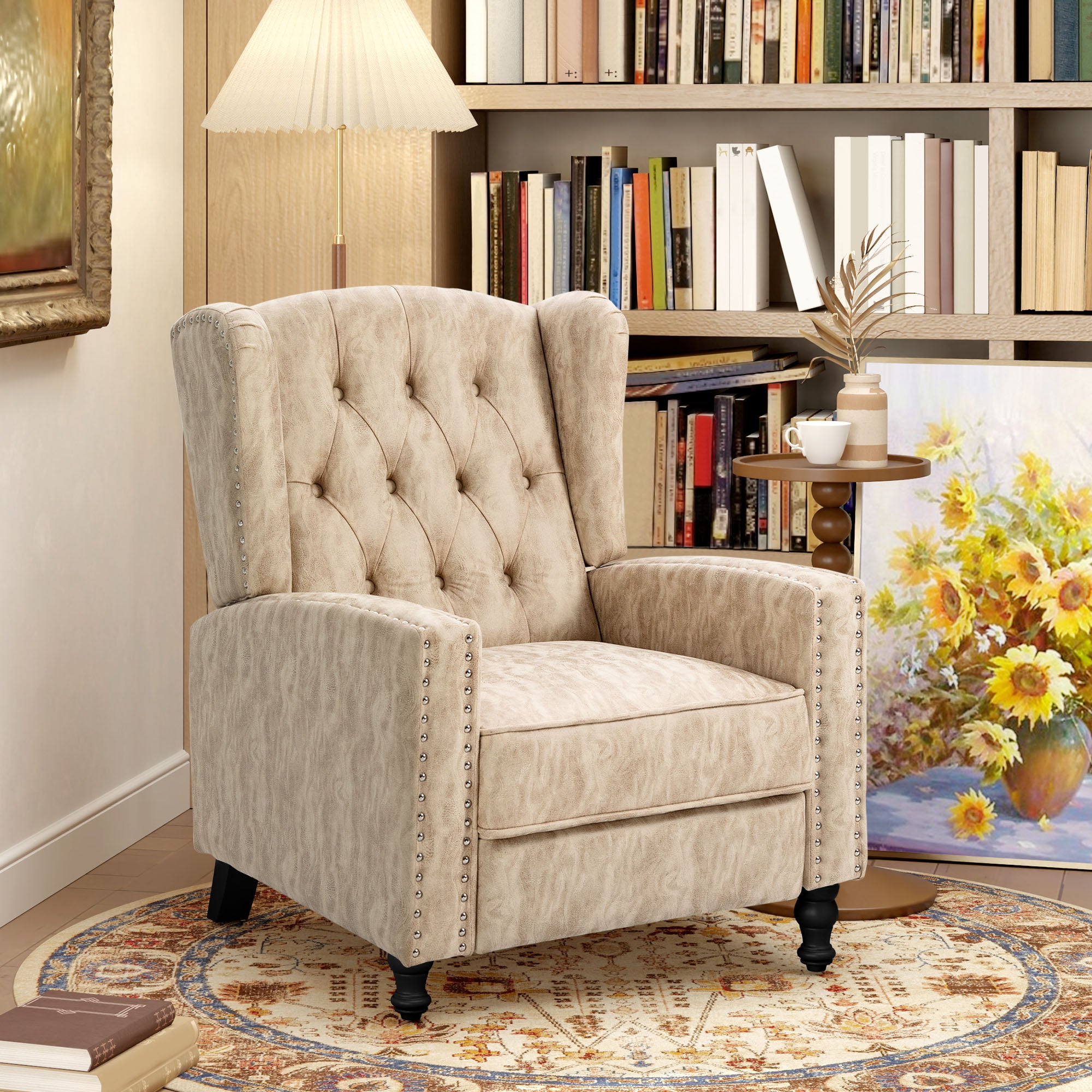 HOMCOM Chesterfield-Style Reclining Armchair - Beige - North Peak Garden Furniture