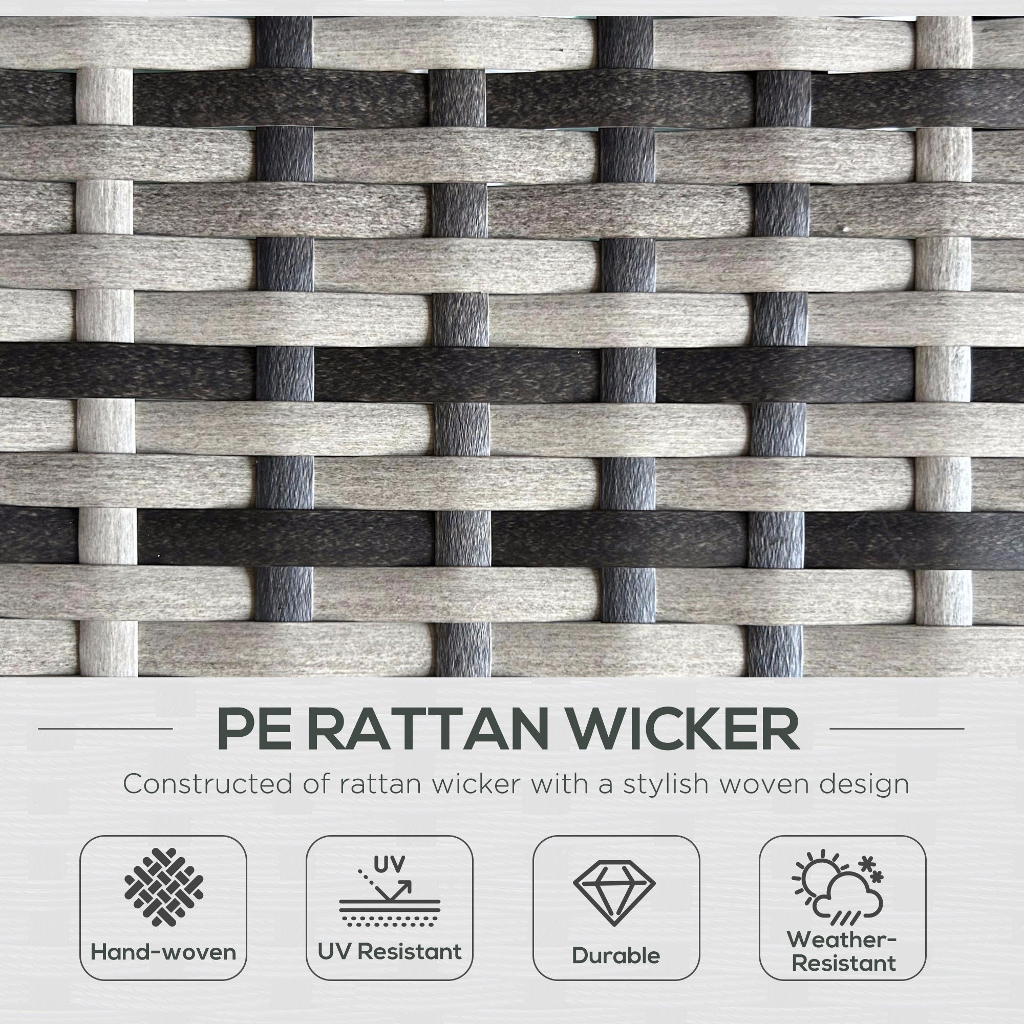 Outsunny Rattan Sun Lounger w/ Storage Tea Table & Footstools, Grey - North Peak Garden Furniture