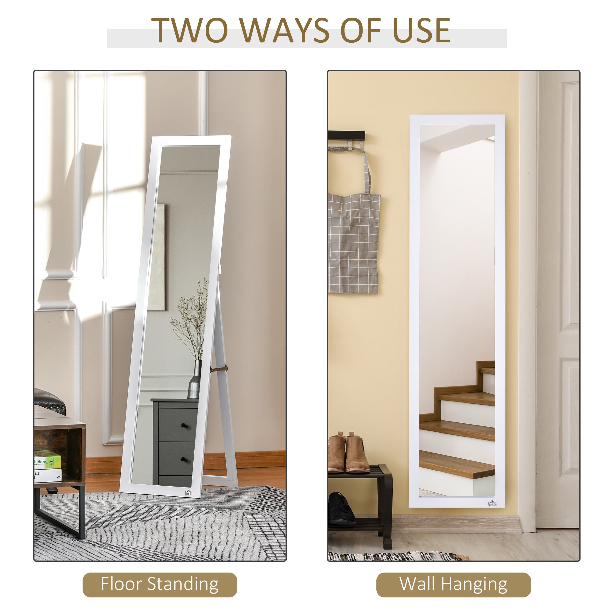 HOMCOM Full Length Mirror for Bedroom, Free Standing Dressing Mirror, Wall Mirror for Living Room, 37 x 154 cm, White - North Peak Garden Furniture