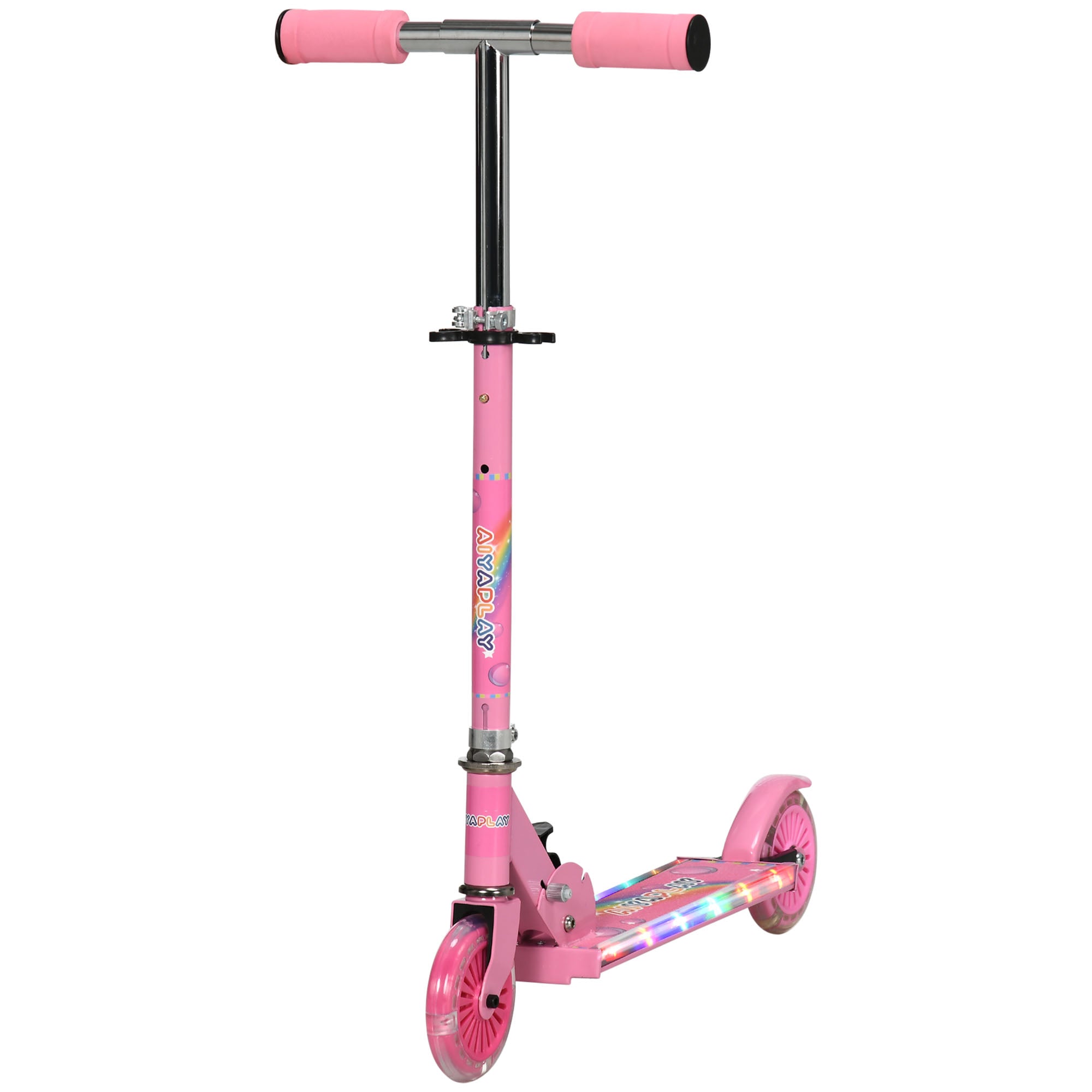 HOMCOM Kids Scooter, with Lights, Music, Adjustable Height, Foldable Frame, for Ages 3-7 Years - Pink