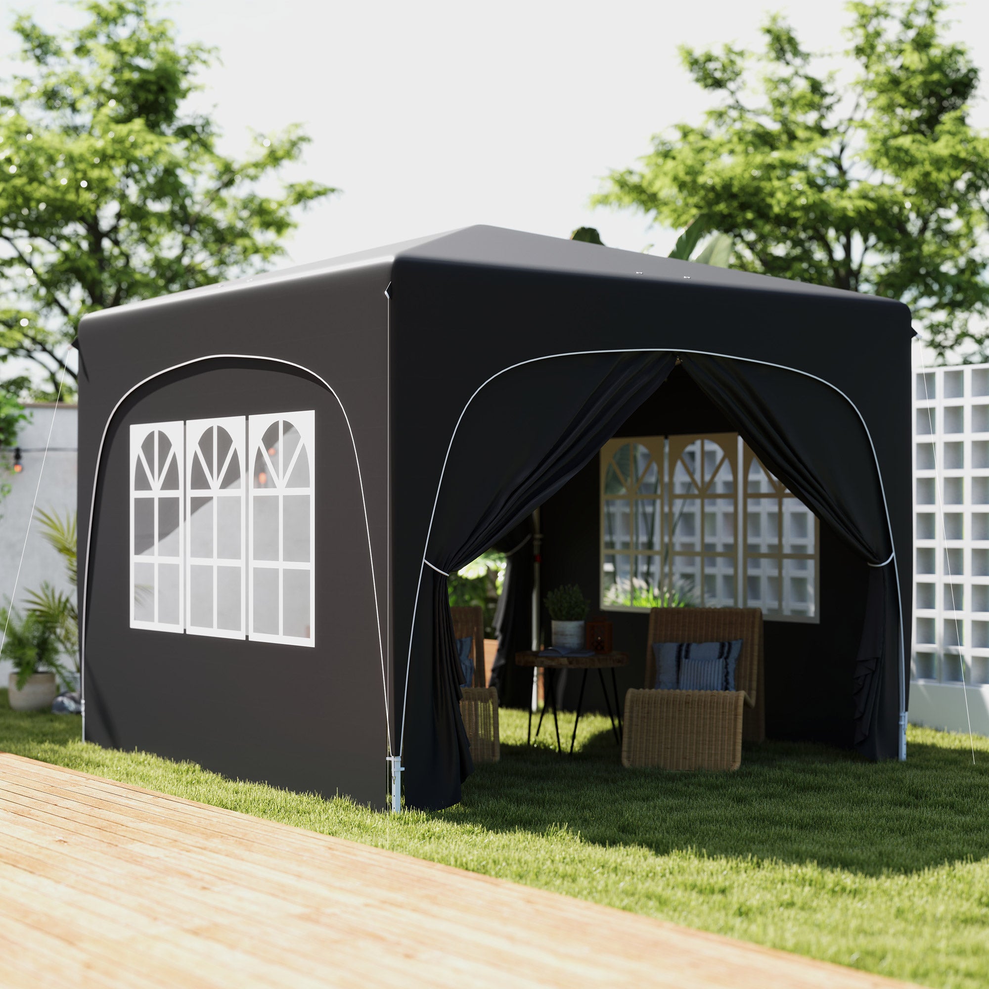 Outsunny 3 x 3m Pop-Up Gazebo Shelter, with Accessories - Black - North Peak Garden Furniture
