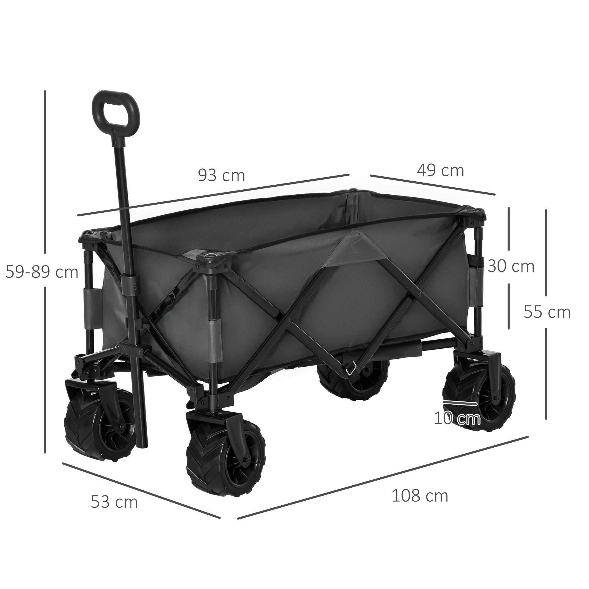 Outsunny Outdoor Pull Along Cart Folding Cargo Wagon Trailer Trolley for Beach Garden with Handle, Anti-Slip Wheel - Dark Grey - North Peak Garden Furniture