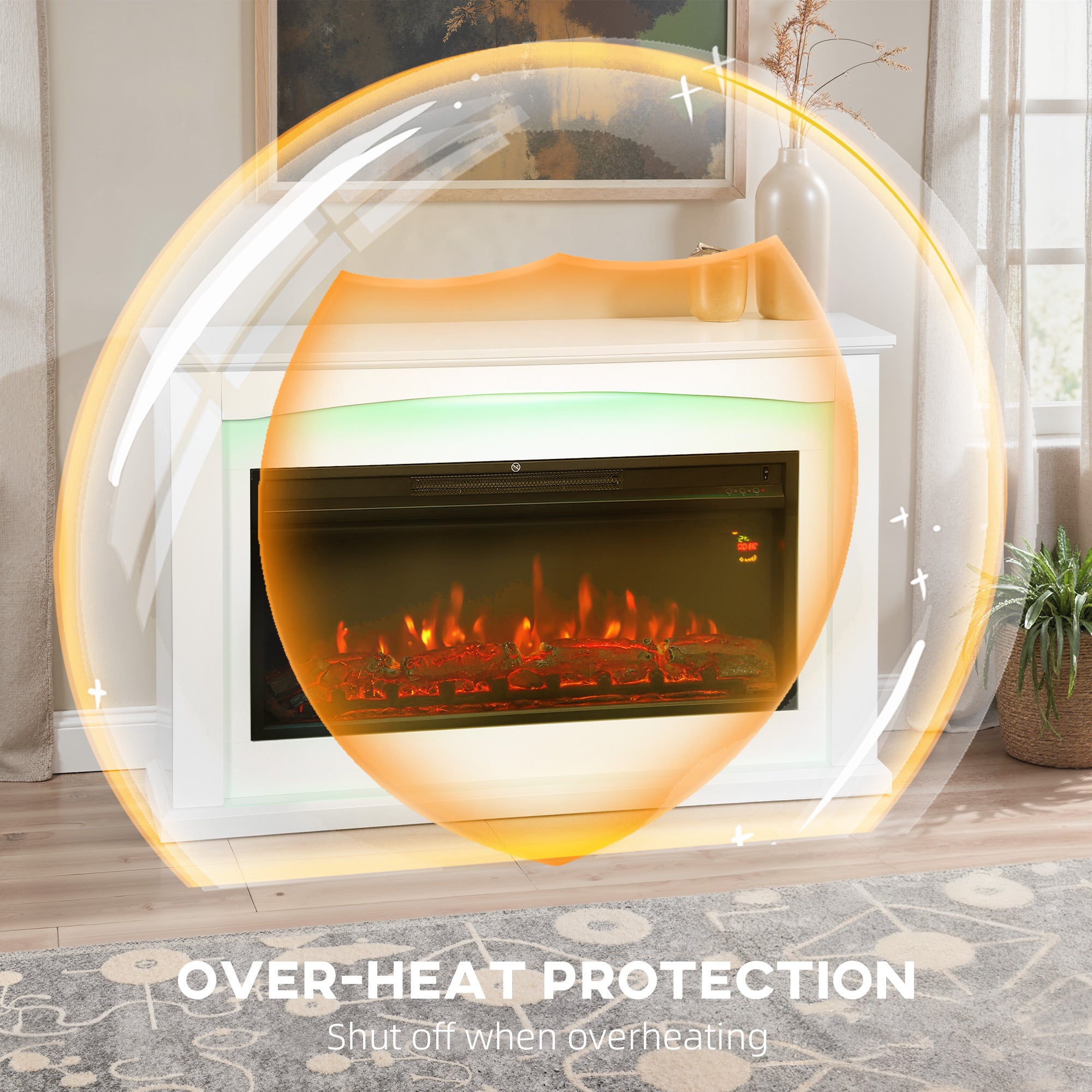 HOMCOM 2000W 5118 BTU Faux Flame Fireplace - White