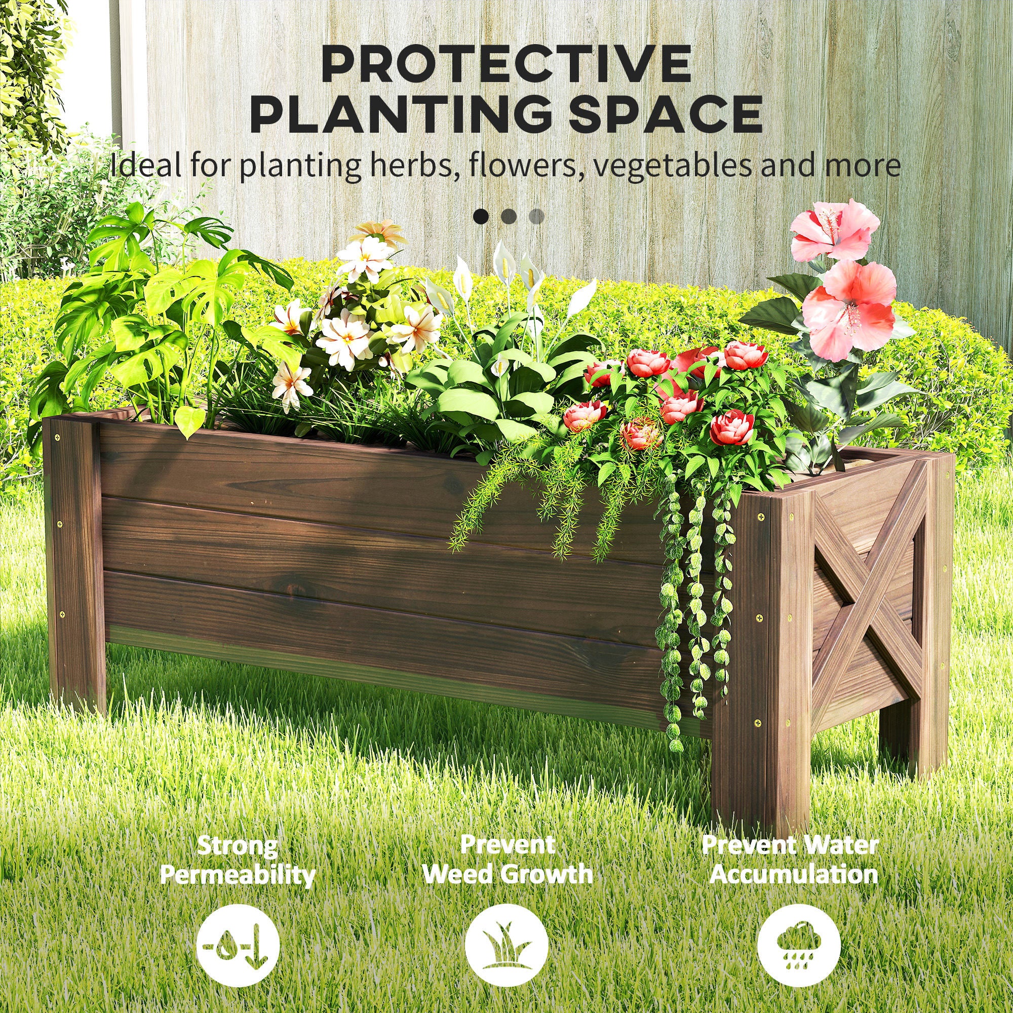 Outsunny 58L Garden Raised Bed Planter Grow Containers for Outdoor Patio Plant Flower Vegetable Pot Fir Wood, 100 x 36.5 x 36 cm