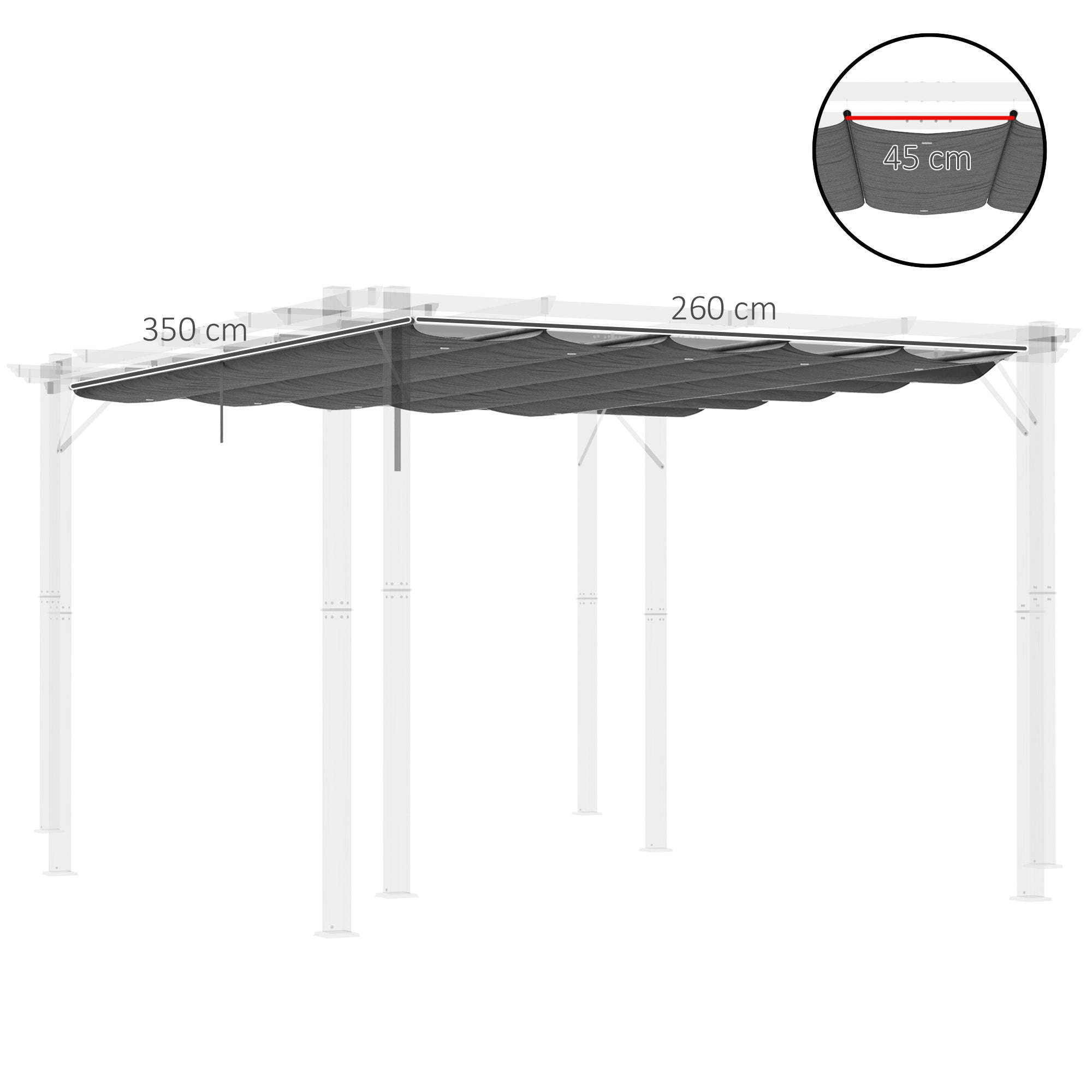 Outsunny Retractable Pergola Shade Cover, Replacement Canopy for 4 x 3 (m) Pergola, Retractable Roof, Dark Grey - North Peak Garden Furniture