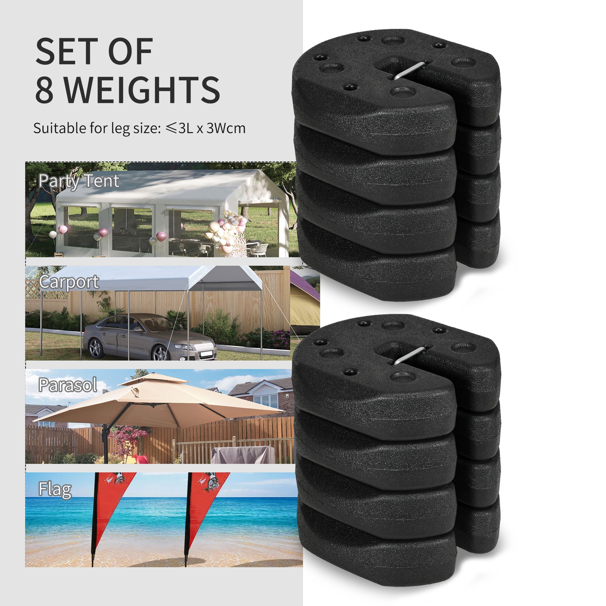 Outsunny Gazebo Weights Set of 16, 48KG Weights for Gazebo Legs with Reinforce Pins and Carry Belt, for Gazebos Shelters Marquees Tents - North Peak Garden Furniture