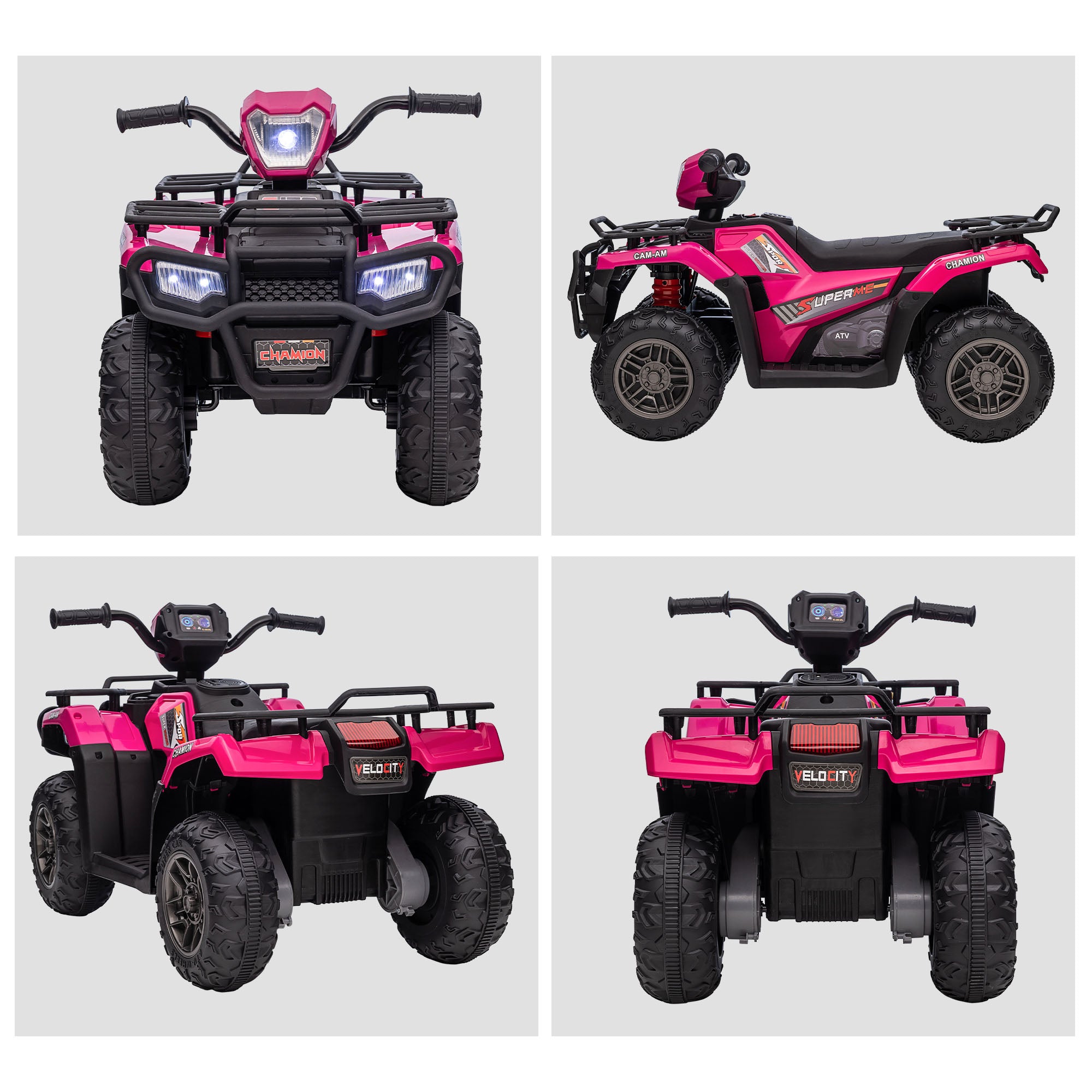 HOMCOM 12V Kids Quad Bike with Forward, Reverse Functions, Ride-On ATV w/ Music, LED, Headlights, for Ages 3-5 Years - Pink