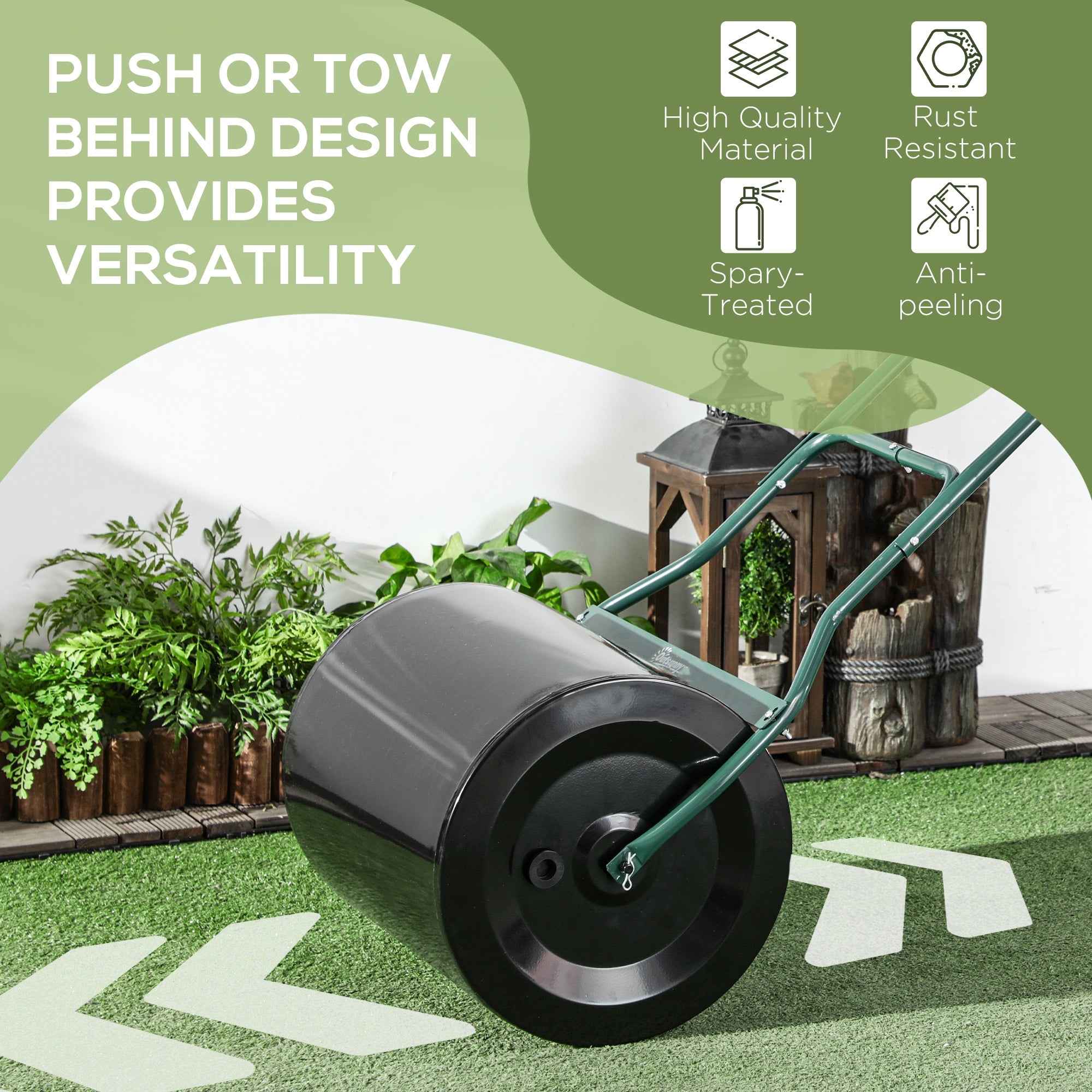 Outsunny φ50cm Steel Garden Lawn Roller Push Pull w/ Fillable Cylinder Water Sand Plug Lawn Flatten Seed Sow Rolling Drum w/ Handle - North Peak Garden Furniture