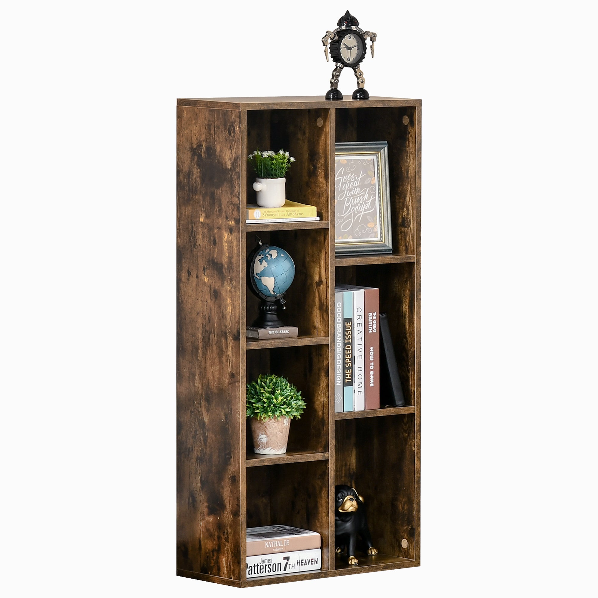 HOMCOM Seven-Cube Bookcase - Rustic Brown Wood Effect - North Peak Garden Furniture